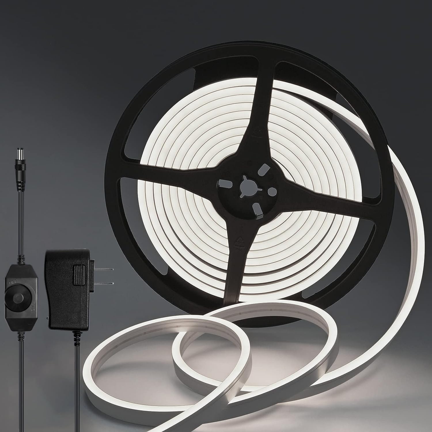 12V Cool White Dimmable LED Neon Strip Lights - 16.4ft Waterproof Silicone Rope Lights (6000K) with Power Adapter - Perfect for Bedroom, Home Decor & Indoor Lighting