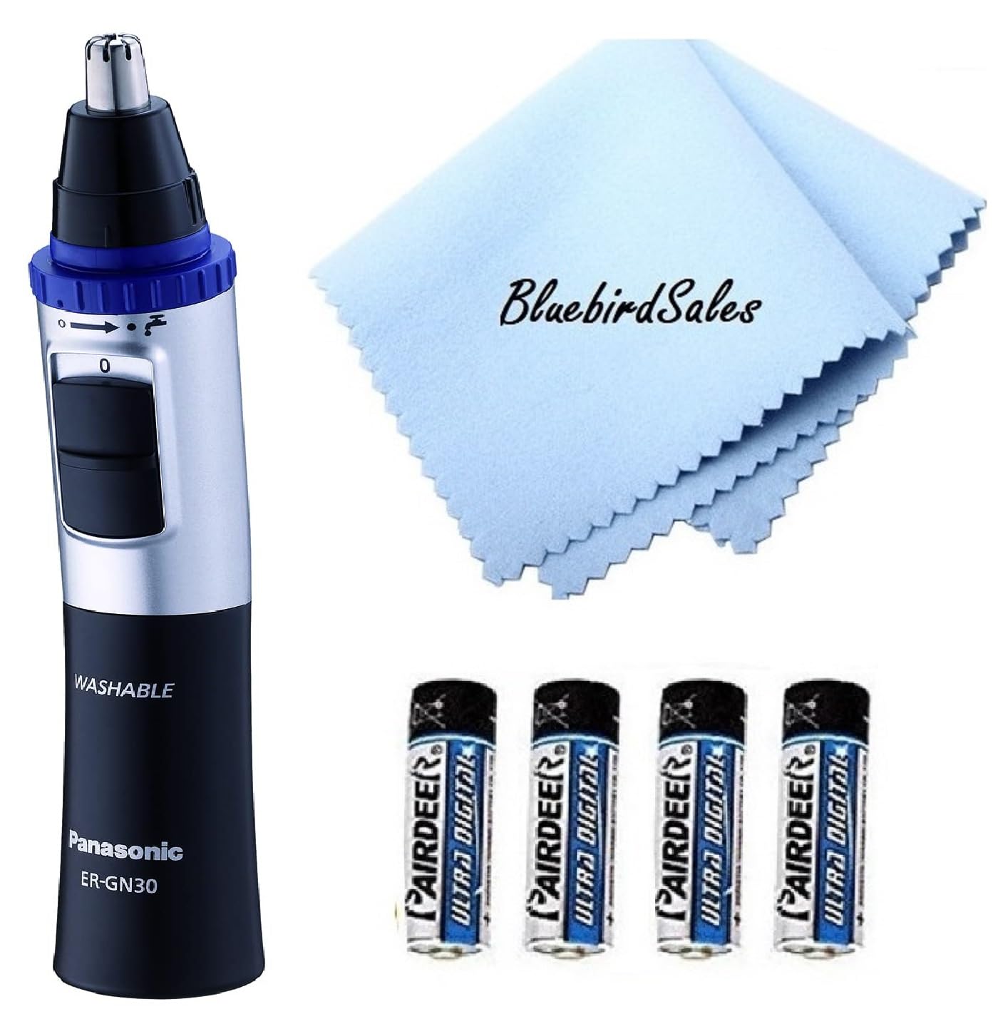 Panasonic ER-GN30-K Cordless Wet/Dry Electric Razor for Men with Nose & Facial Hair Trimmer - Includes 4AA Batteries & Deluxe Cleaning Cloth - Perfect for Travel, Gym & Daily Grooming