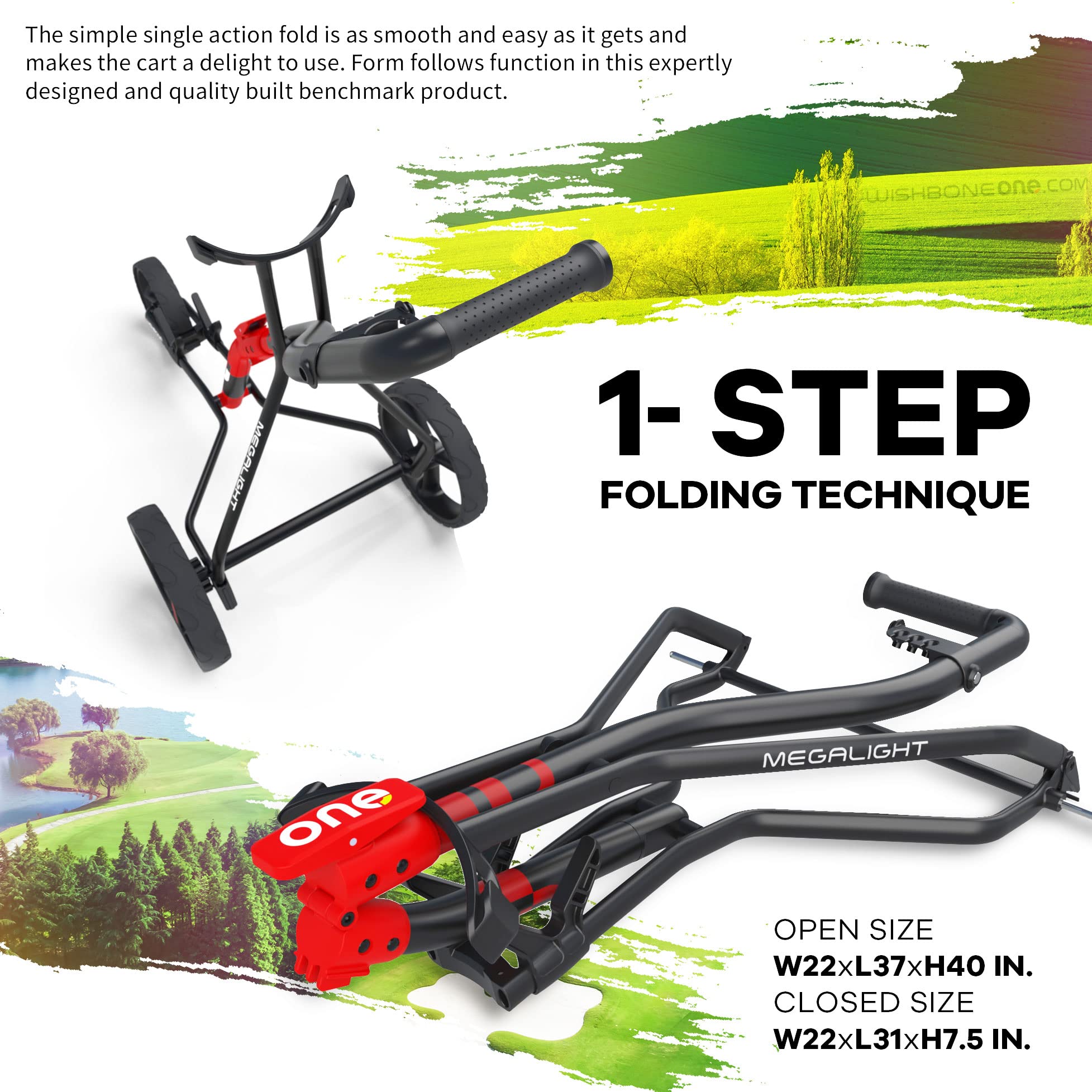 Lightweight Wishbone Golf Push Cart - Premium Materials & Ergonomic Design for Easy Maneuvering on the Course | Perfect for Walking Golfers & Course Practice