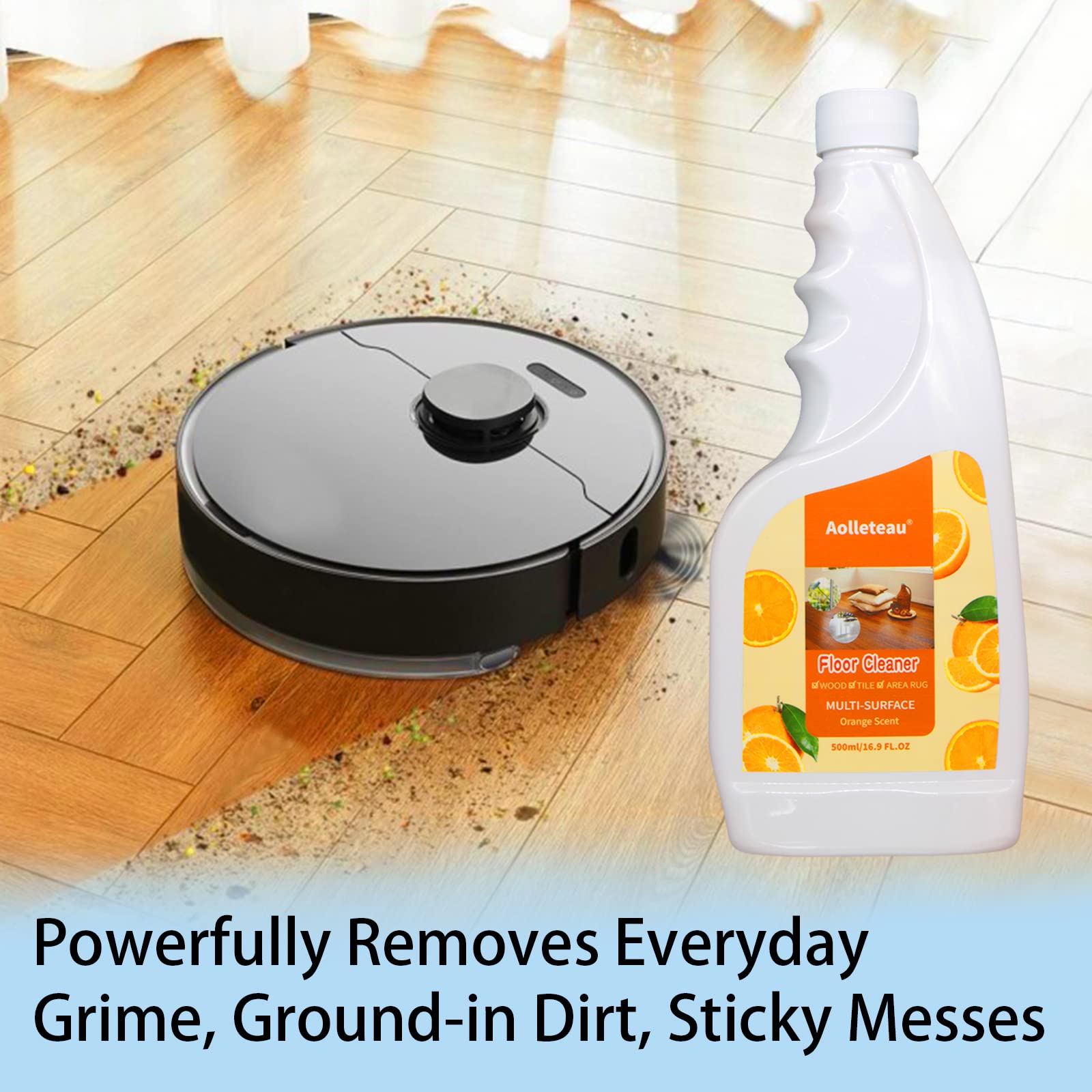 Robot Vacuum & Mop Floor Cleaner Solution - 16.9 fl.oz Concentrate (1:200 Dilution) - Compatible with Wet/Dry Vacuums, WetJet Mops & All Robot Cleaners - Refreshing Orange Scent - Perfect for Hardwood, Tile & Laminate Floors
