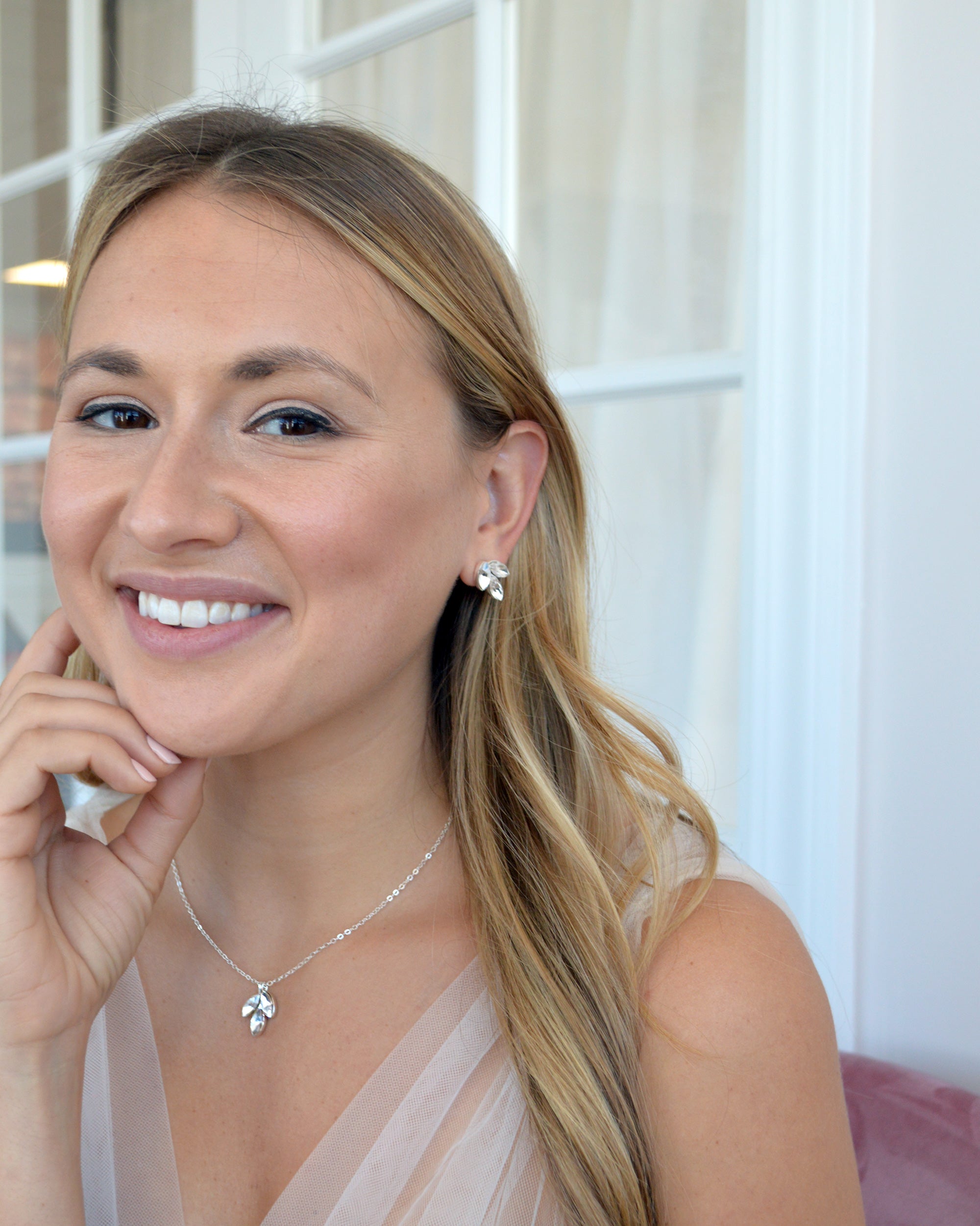 Maeve Elegant Bridesmaid Jewelry Set - Sterling Silver Necklace & Earrings for Wedding Party - Perfect for Bridal Shower, Bachelorette & Formal Events