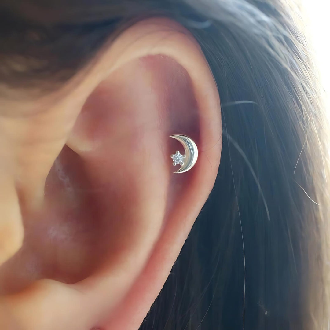 20G Cartilage Tiny Moon Star Tragus Stud Earrings - Hypoallergenic Surgical Steel Body Jewelry for Women | Perfect for Daily Wear, Parties & Special Occasions
