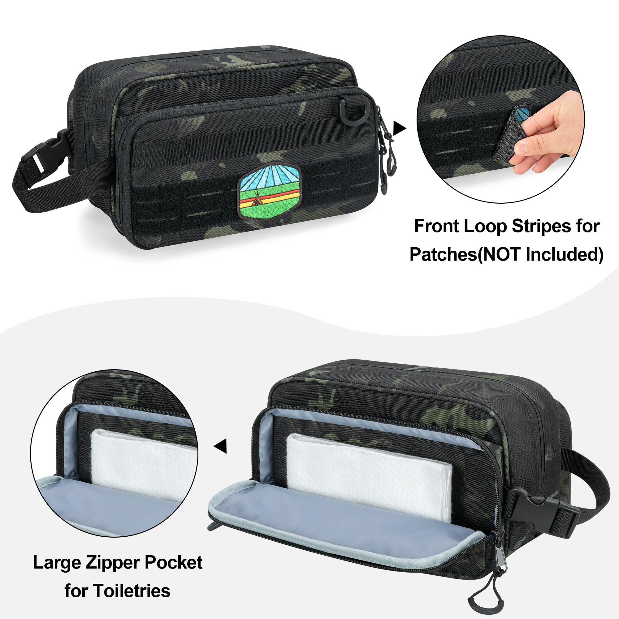 **Tactical Toiletry Travel Bag for Men - Waterproof Dopp Kit Shaving Organizer Case with Camo Design - Perfect for Camping, Gym & Business Trips (Empty Bag Only, Patent Design)**