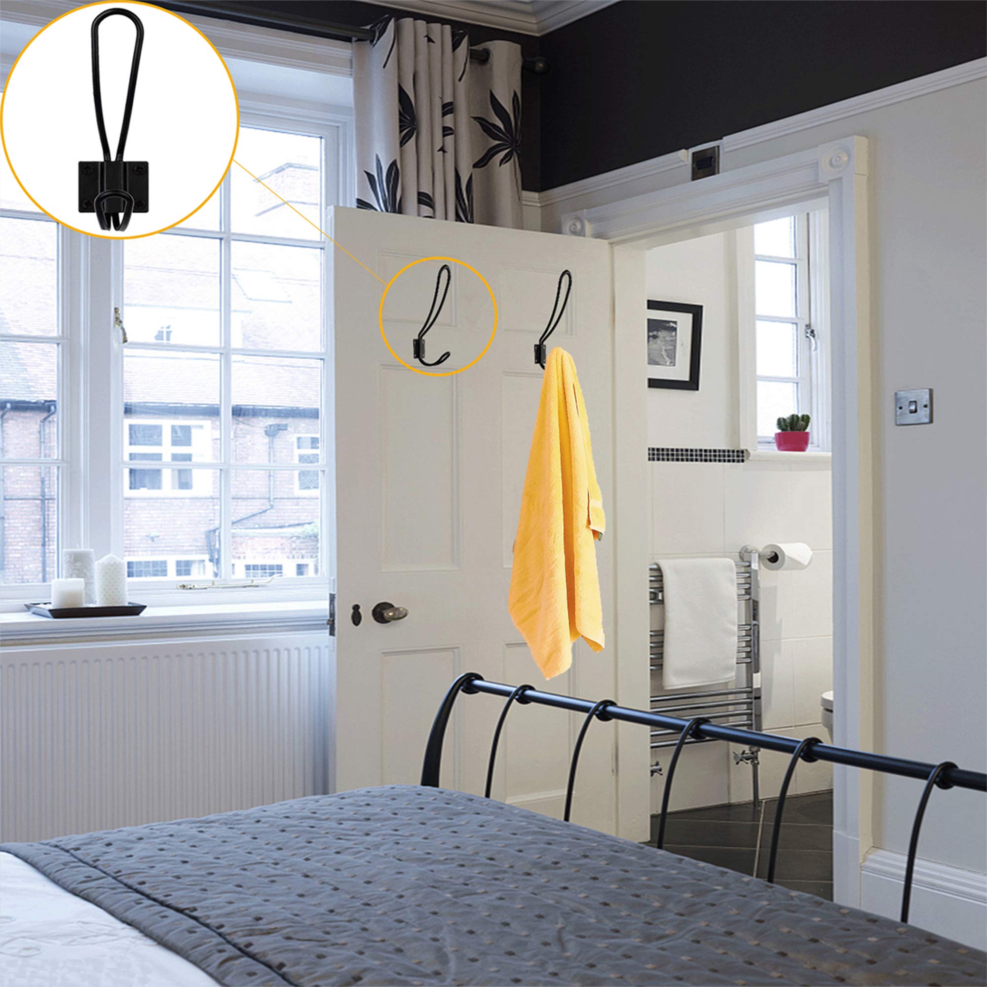 Rustic Farmhouse Wall Hooks - 12 Pack Black Vintage Coat Hooks with Metal Screws, Double Hanging Organizer for Entryway, Bedroom & Bathroom - Perfect for Coats, Hats, Bags & Towels