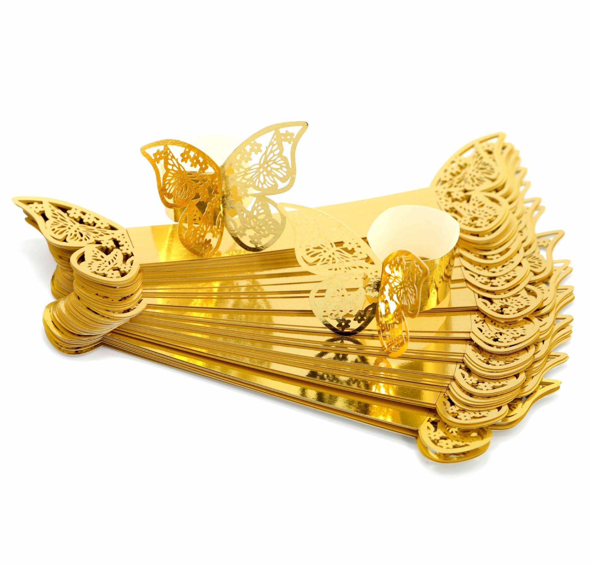 100 Pcs Gold Laser Cut Butterfly Napkin Rings - Elegant Foil Paper Napkin Holders for Wedding, Party & Restaurant Table Decorations - Perfect for Bridal Showers, Anniversary Dinners & Fine Dining Events
