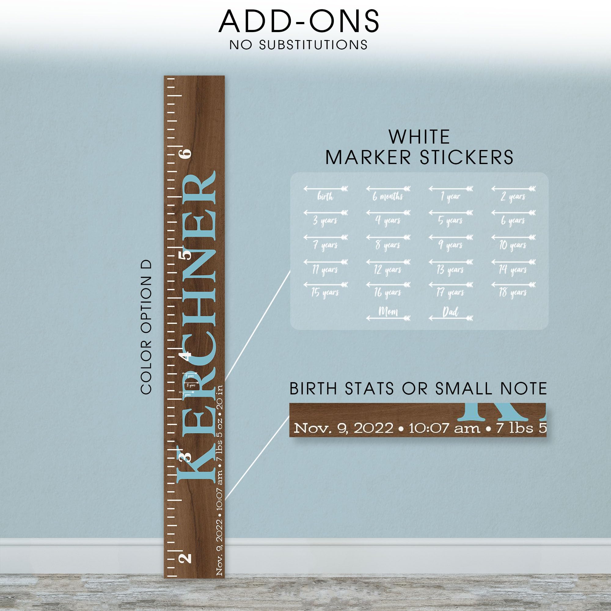 Back40Life Wooden Kids Growth Height Chart Ruler - Hand-Painted Nursery Decor for Boys & Girls | Track Child's Development with The Kerchner Design | Perfect for Bedrooms, Playrooms & Baby Showers