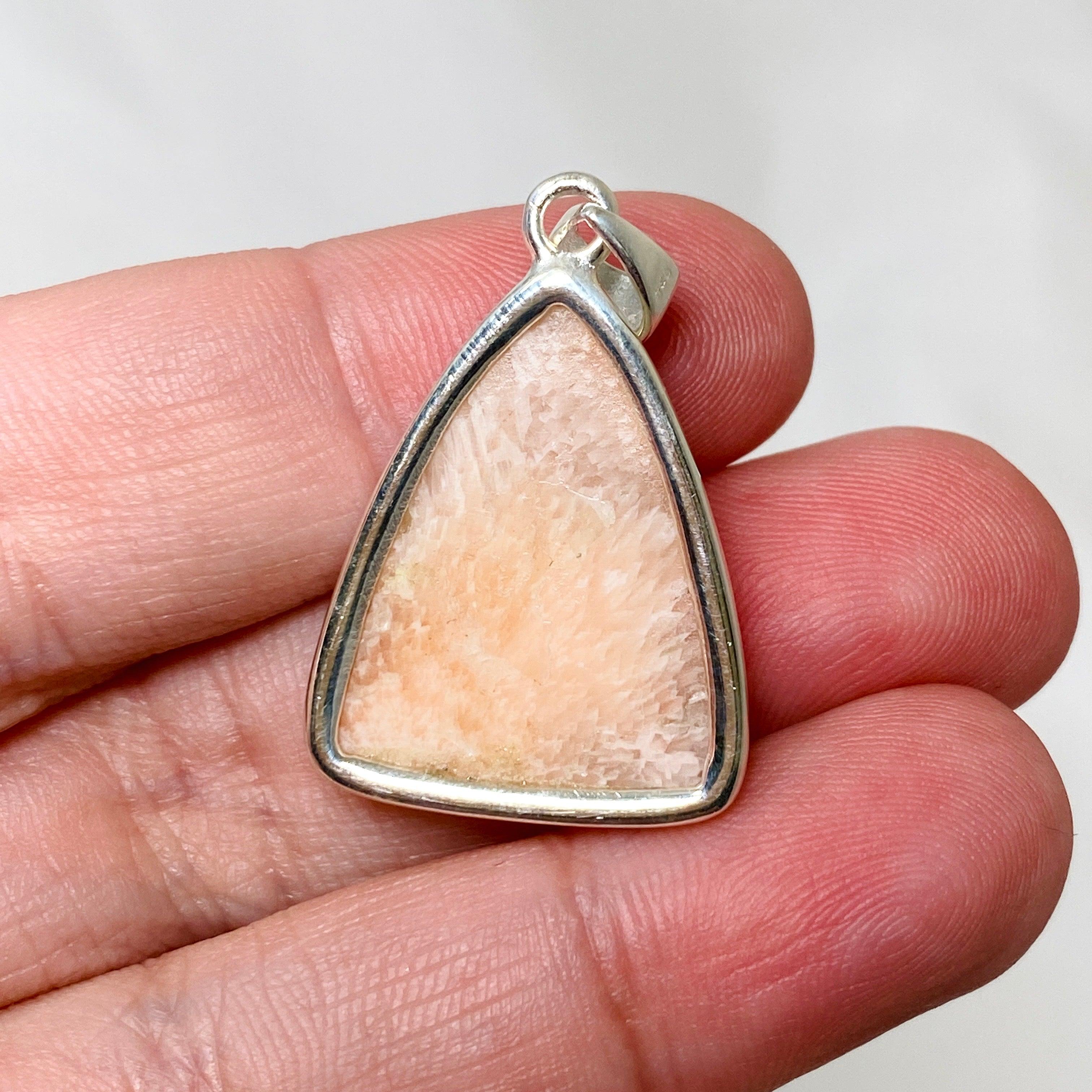 Natural Peach Scolecite Triangle Pendant Necklace KPGJ4524 - Healing Crystal Jewelry for Meditation, Energy Balancing & Spiritual Growth
