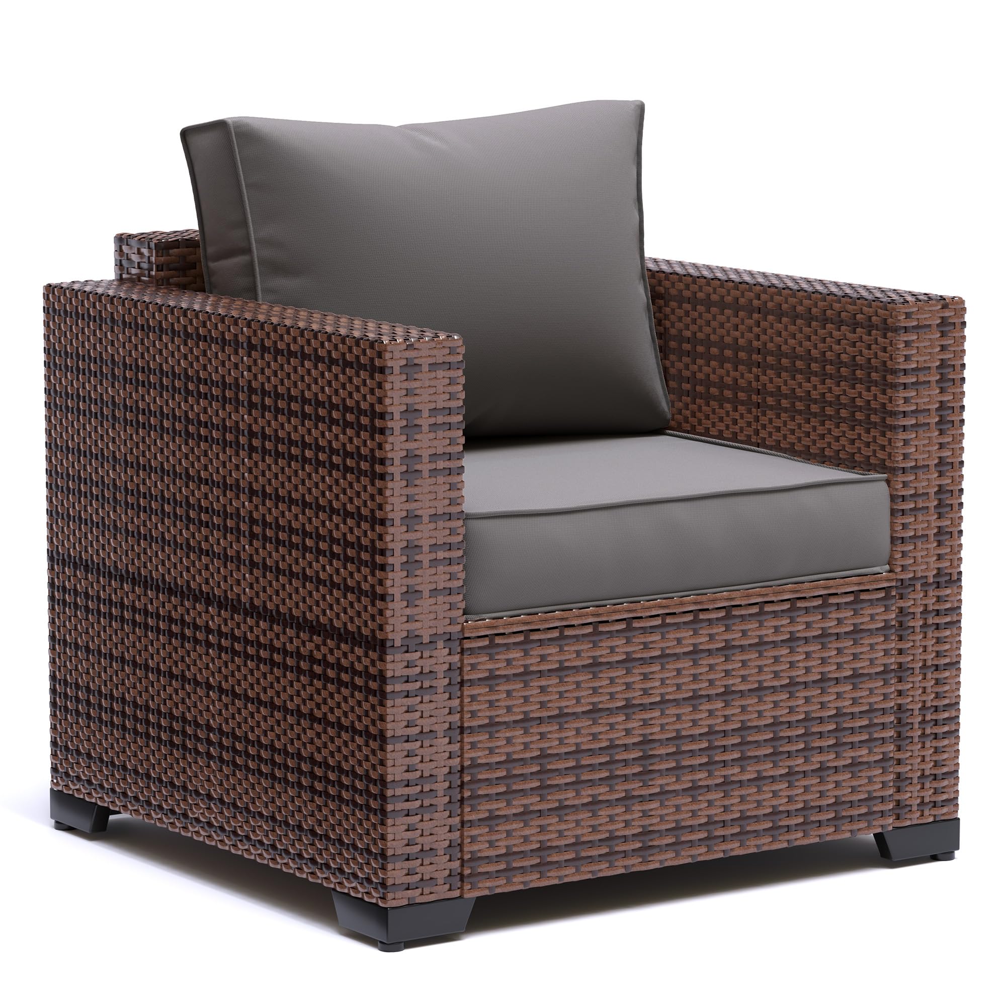UDPATIO All-Weather Outdoor Wicker Single Sofa - Patio Rattan Sectional Couch with Non-Slip Cushion, Deep Seating & High Back - Perfect for Garden, Poolside, and Backyard Relaxation