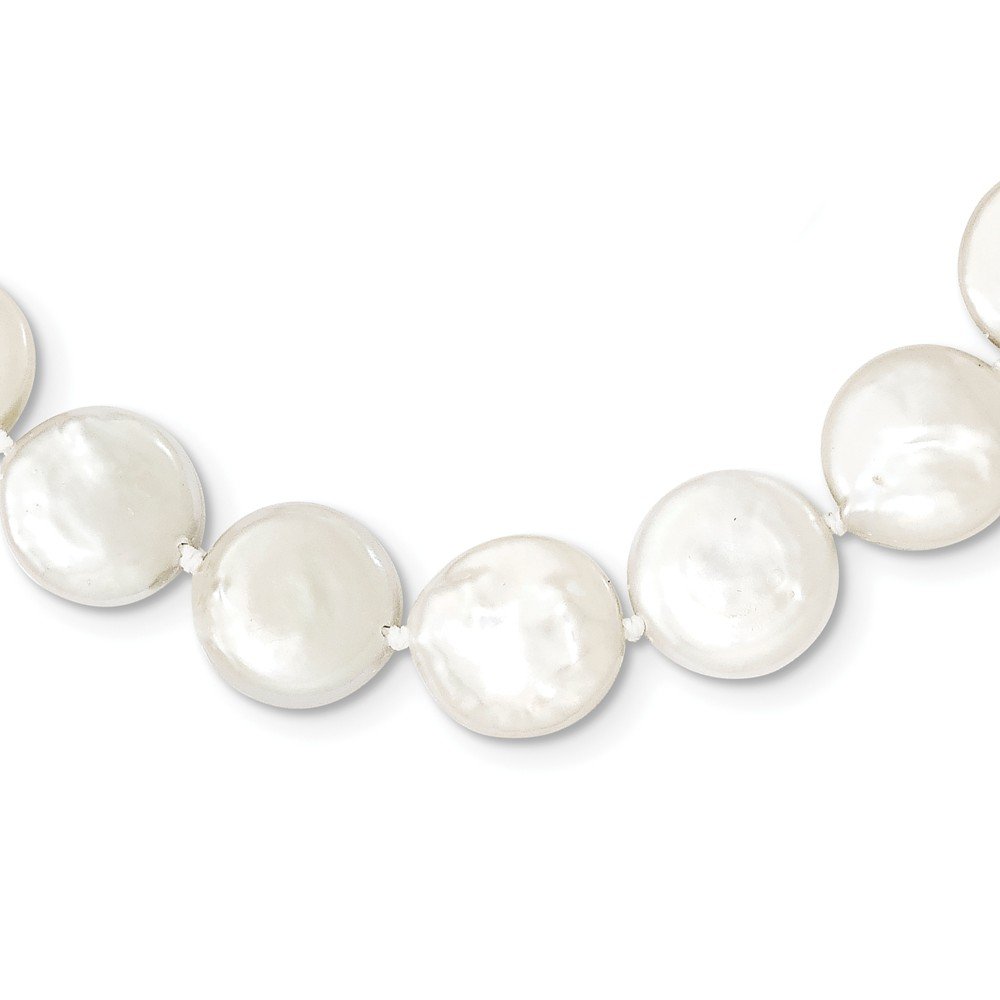 10-11mm White FWC Coin Pearl Necklace in Sterling Silver with Rhodium Plating - Elegant Jewelry for Weddings, Parties & Special Occasions