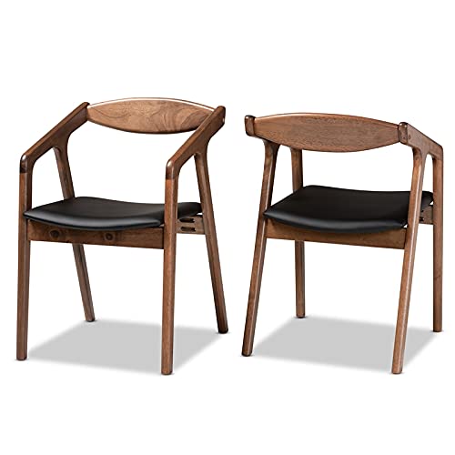 BOWERY HILL Black Faux Leather Wood 2-Piece Dining Chair Set - Modern Kitchen & Dining Room Furniture for Home, Restaurant, Cafe