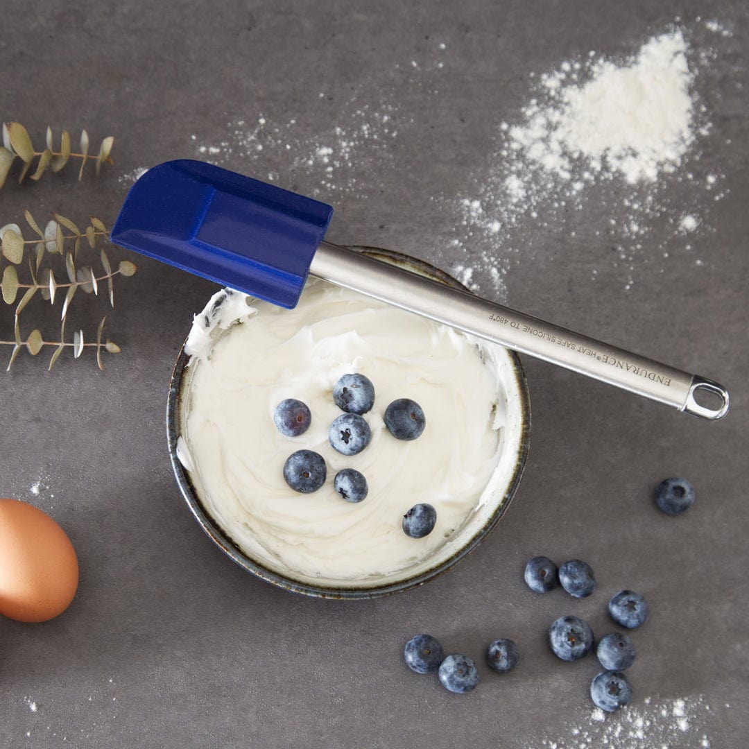 Premium Silicone Spatula with Stainless Steel Handle - Small Blue Kitchen Utensil for Baking, Cooking & Mixing - Heat Resistant & Non-Slip Grip