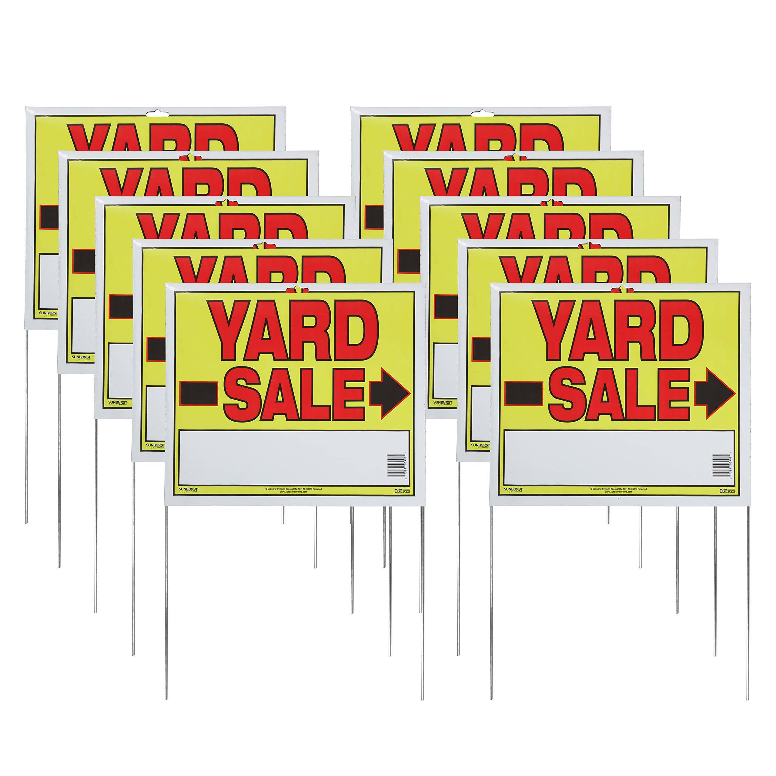 Sunburst 3908 U-Stake Yard Sale Signs 10-Pack - Yellow, Red, Black - for Garage Sales & Flea Markets