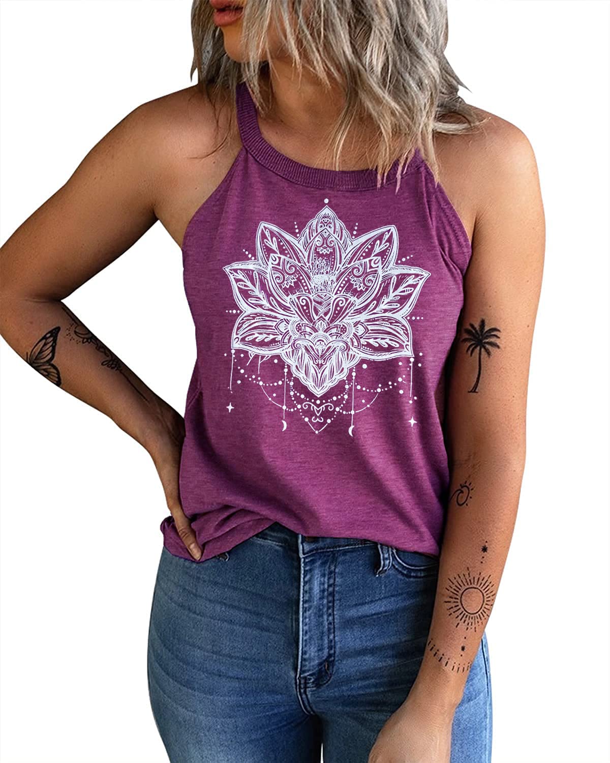 IRISGOD Women's High Neck Tank Tops - Summer Graphic Halter Sleeveless Rocker Tee Shirts for Casual Wear, Music Festivals & Street Style
