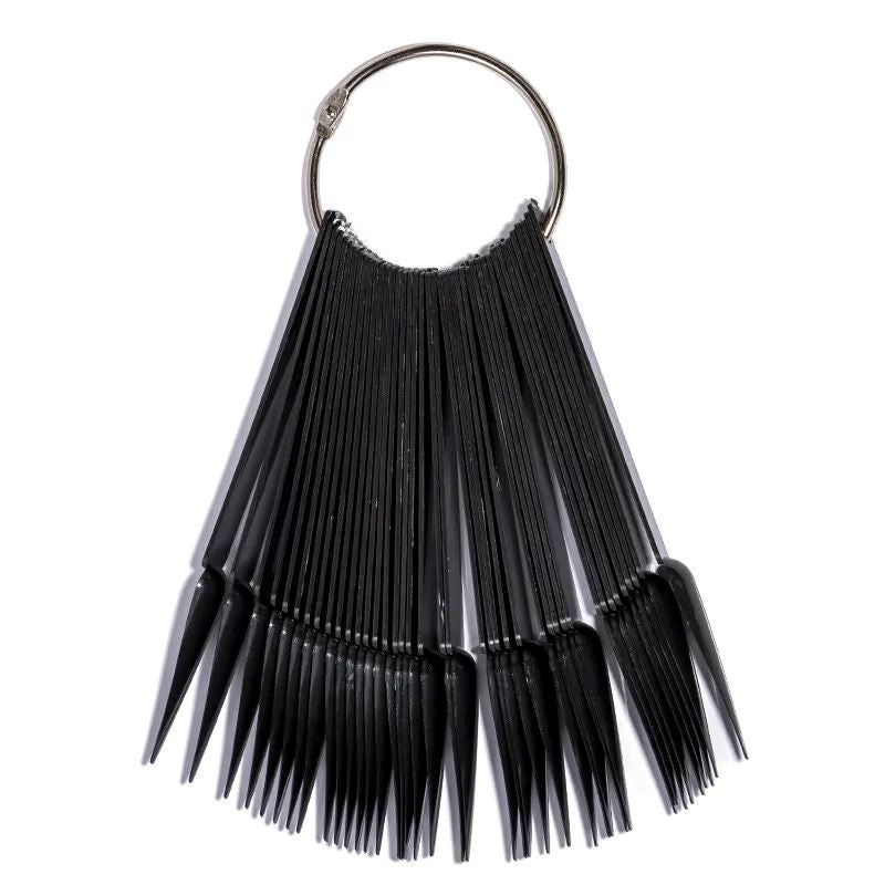 50-Pack Black Stiletto Nail Tips for Acrylic Nails - Display Key Ring Holder for Salon, Nail Art, DIY Manicures & Professional Use
