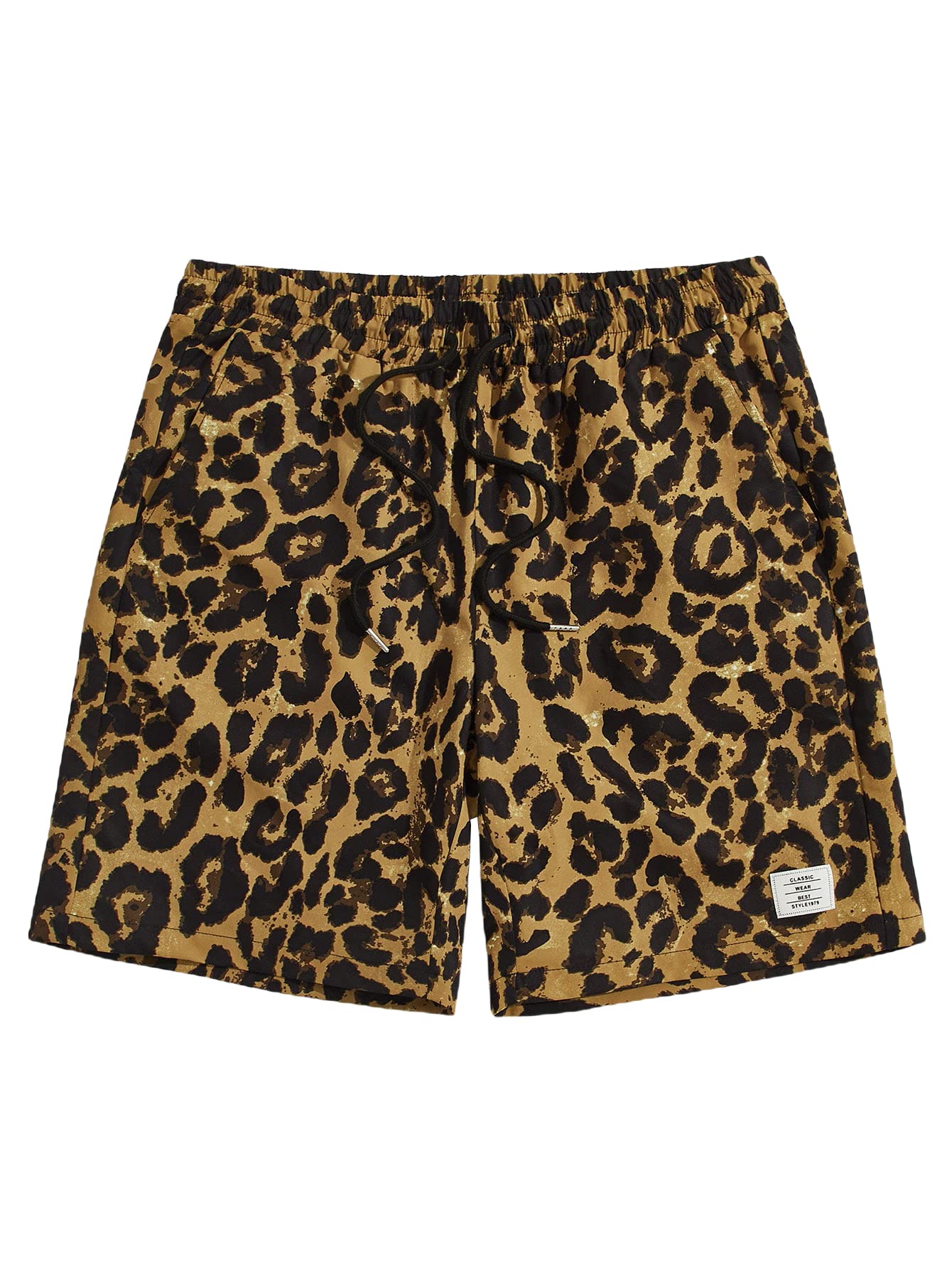 GORGLITTER Men's Leopard Print Graphic Workout Shorts - Athletic Training Shorts with Drawstring Waist & Wide Leg Design for Gym, Running, and Casual Wear