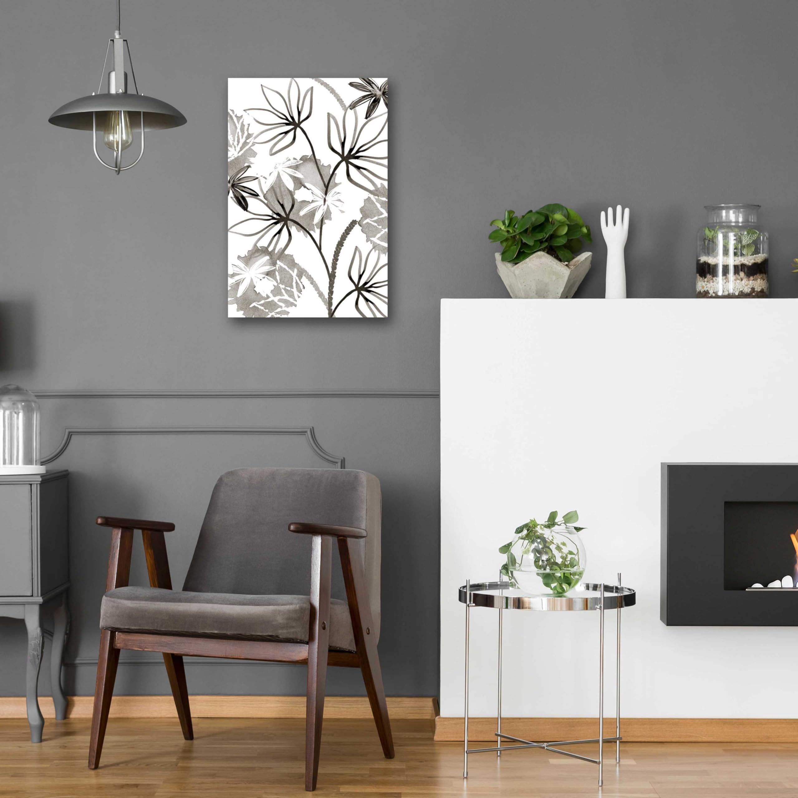 Flora Kouta 'Monochrome Flowers III' Abstract Acrylic Glass Wall Art - 16x24 Inches Modern Home Decor for Living Room, Bedroom & Office