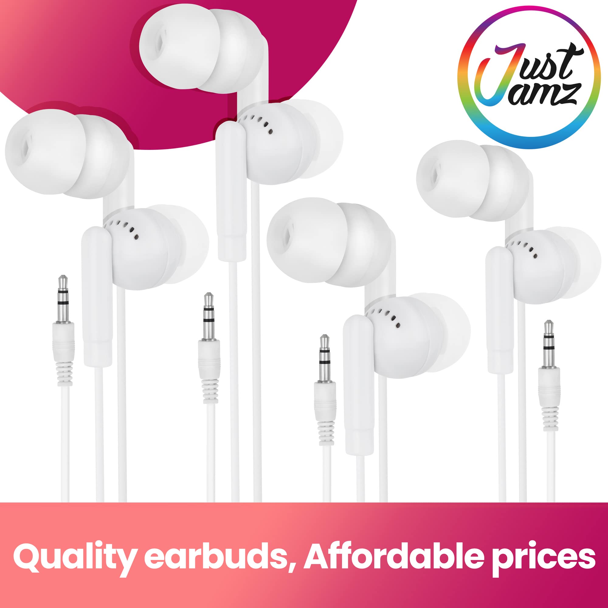30 Pack Bulk Basic Pearl White In-Ear Earbuds - Disposable 3.5mm Audio Jack Headphones for School, Classroom, Library - Affordable Earphones for Kids & Students (Great for Online Learning & Quiet Study Spaces)