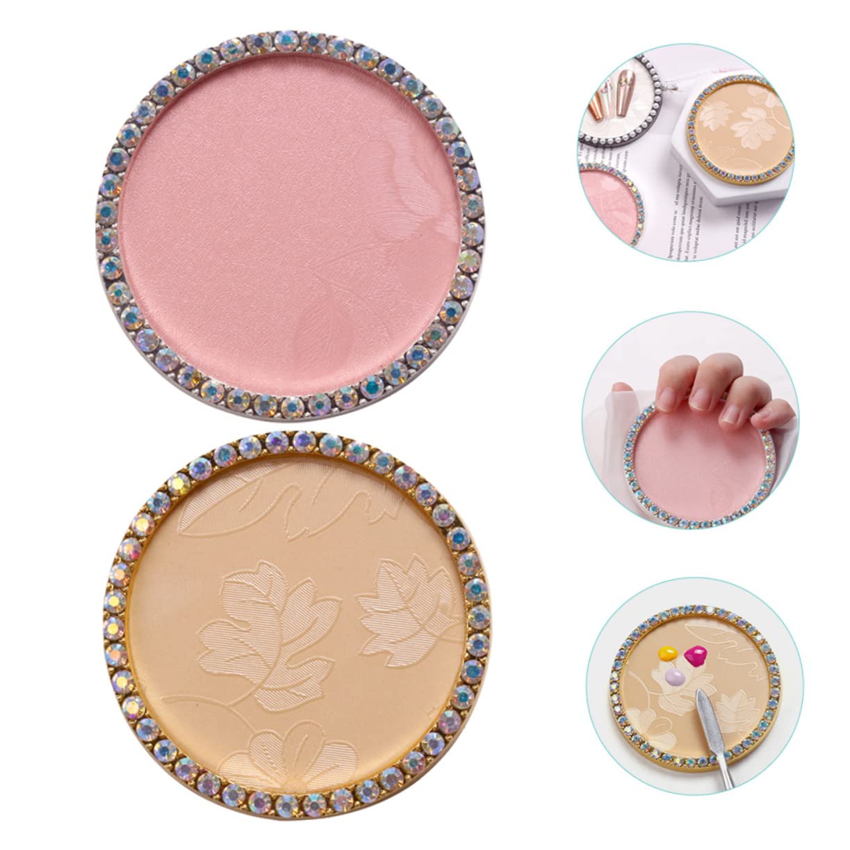 Beavorty 2-Piece Gel Nail Polish Palette Set with Rhinestones - Nail Art Color Mixing & Display Tray for Professional & DIY Manicures at Home or Salon