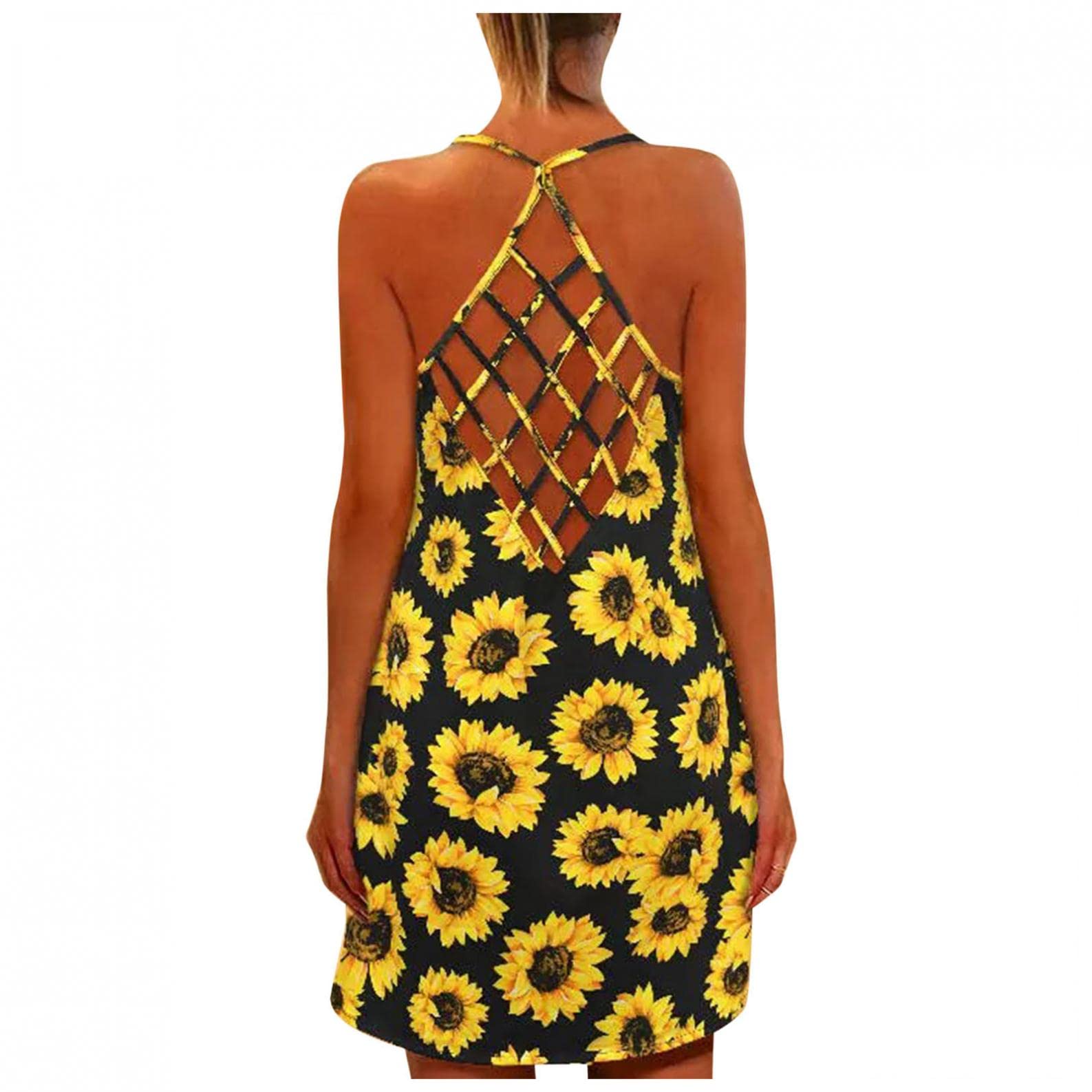 FABIURT Women's Sleeve Summer Dresses - Flowy Maxi Boho Sundress with Spaghetti Straps | Casual Beach Dress for Vacation, Party & Outdoor Activities | Available in Black