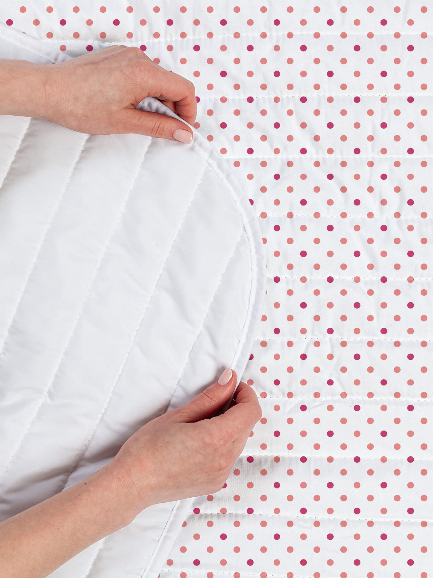 Ambesonne Coral Microfiber Bedspread Set - Classic Retro Style Polka Dot Design, Soft Pink & White Symmetrical Pattern, Includes Pillow Sham & Comforter, Twin Size | Perfect for Guest Rooms, Beach Houses & Boho Bedroom Decor