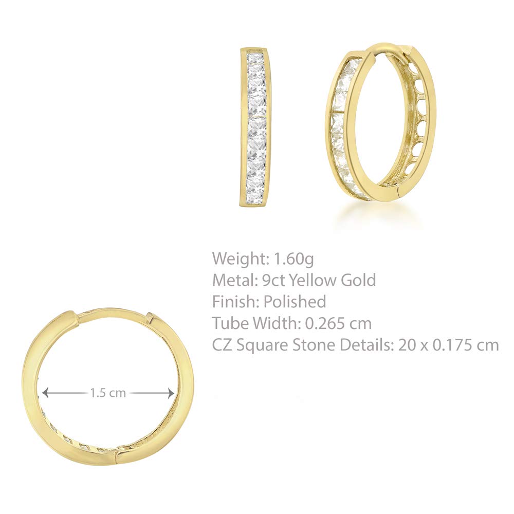 Carissima 9ct Gold Plated Cubic Zirconia Huggy Hoop Earrings for Women - 15mm Elegant Everyday Jewelry for Work, Party & Special Occasions