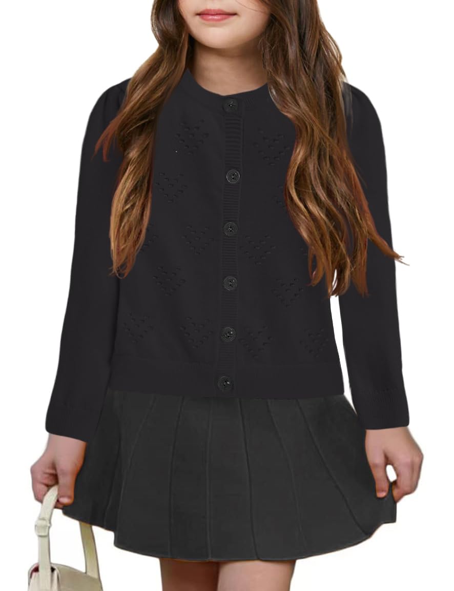 Girls Cropped Knit Cardigan - V Neck Button Down Sweater for Dresses & Tops | Perfect for Spring Layering & Casual Outfits