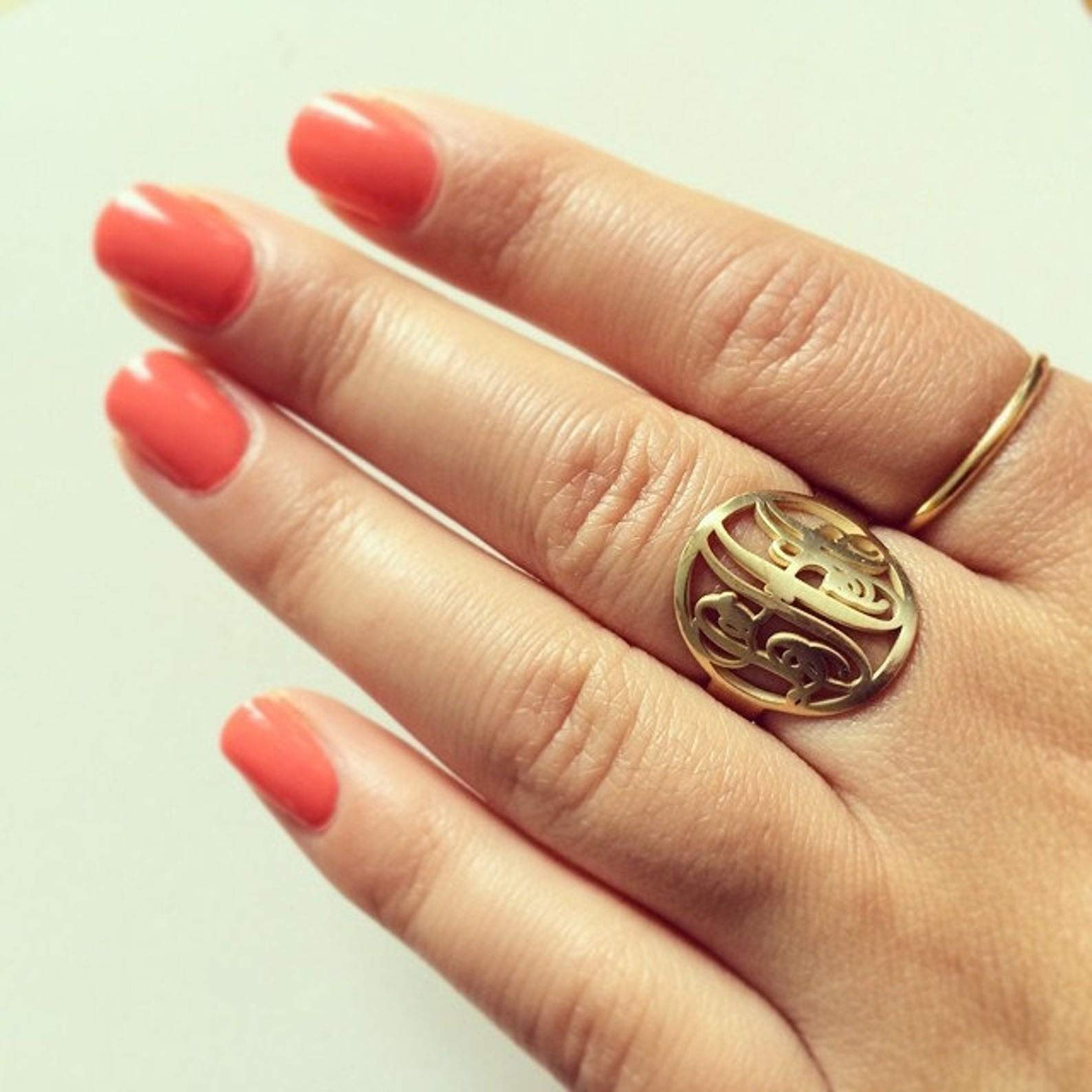Personalized Monogram Ring for Women - Sterling Silver & Gold Initial Name Ring - Custom Engraved Sentimental Gift for Anniversary, Valentine's Day - Perfect for Couples, Brides & Special Occasions