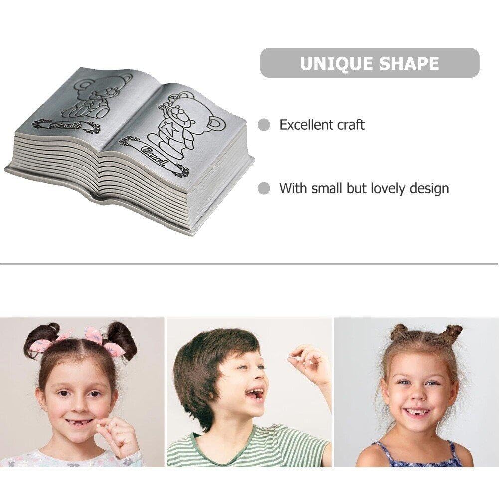 Personalized Engraved Bear Book-Shaped First Tooth Keepsake Box - Alloy Baby Teeth Storage Container for Kids | Perfect Baby Shower Gift & Childhood Memory Preservation