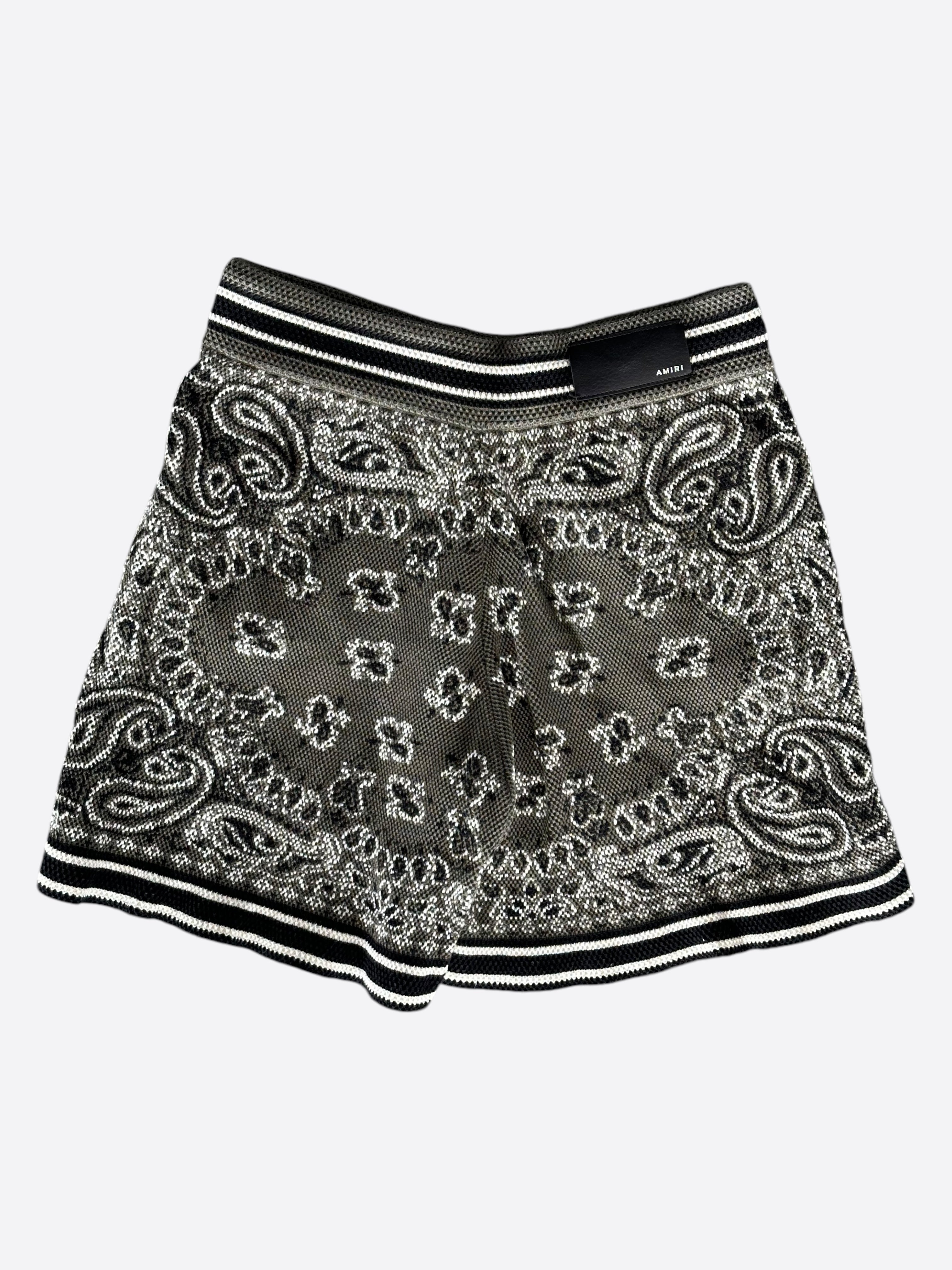 Amiri Olive & White Bandana Crochet Basketball Shorts for Men - Streetwear Fashion, Hip Hop Style, Summer Casual Wear - Perfect for Gym, Beach & Street Style Outfits