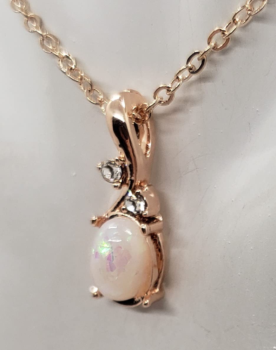 Elegant Oval White Opal Rose Gold Necklace for Women - Perfect for Weddings, Anniversaries & Special Occasions