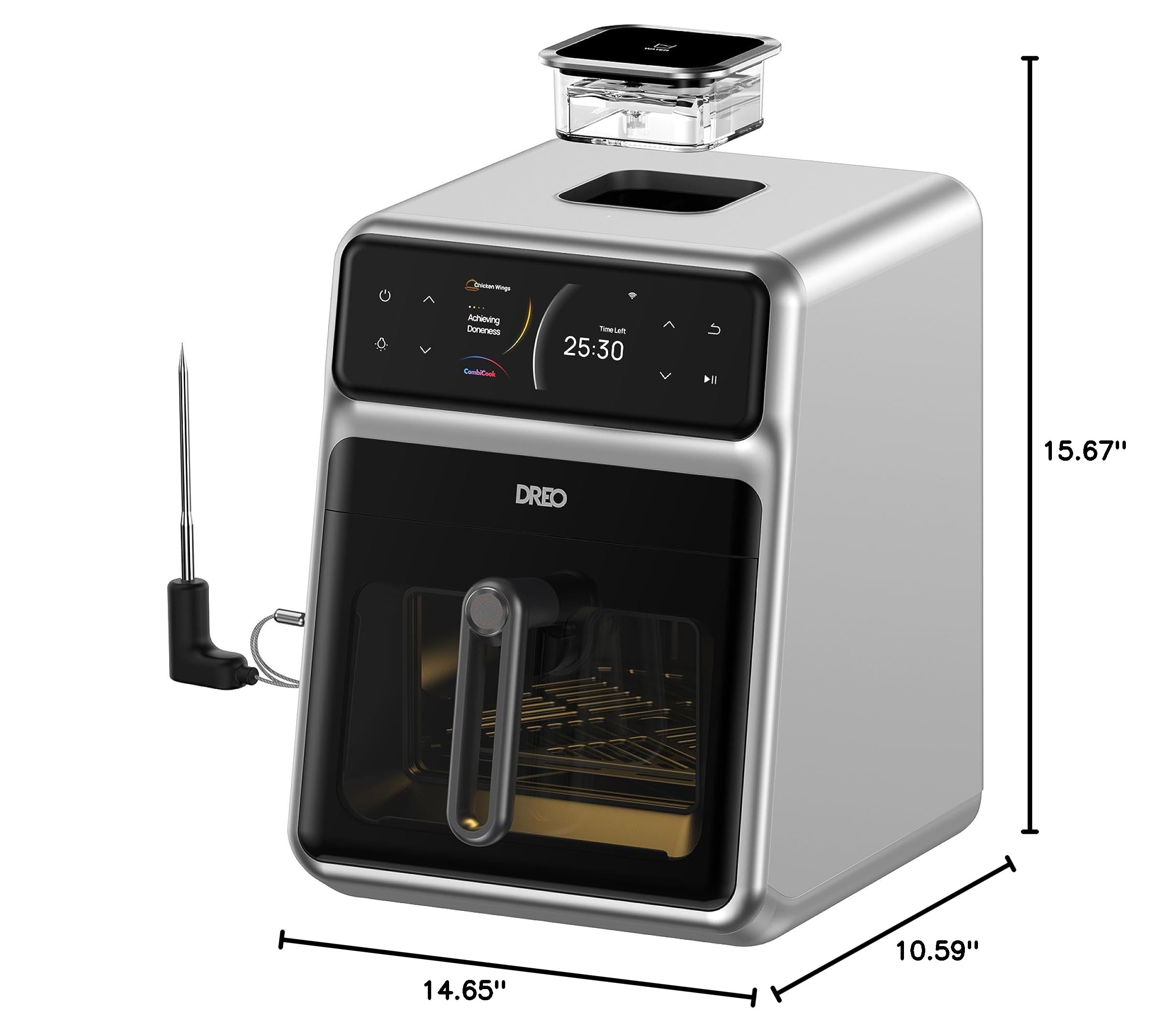 Dreo ChefMaker 6QT Smart Air Fryer Oven with Cook Probe & Water Atomizer - 3 Professional Cooking Modes, One-Touch Operation for Perfect Meals - Ideal for Baking, Roasting, and Air Frying at Home