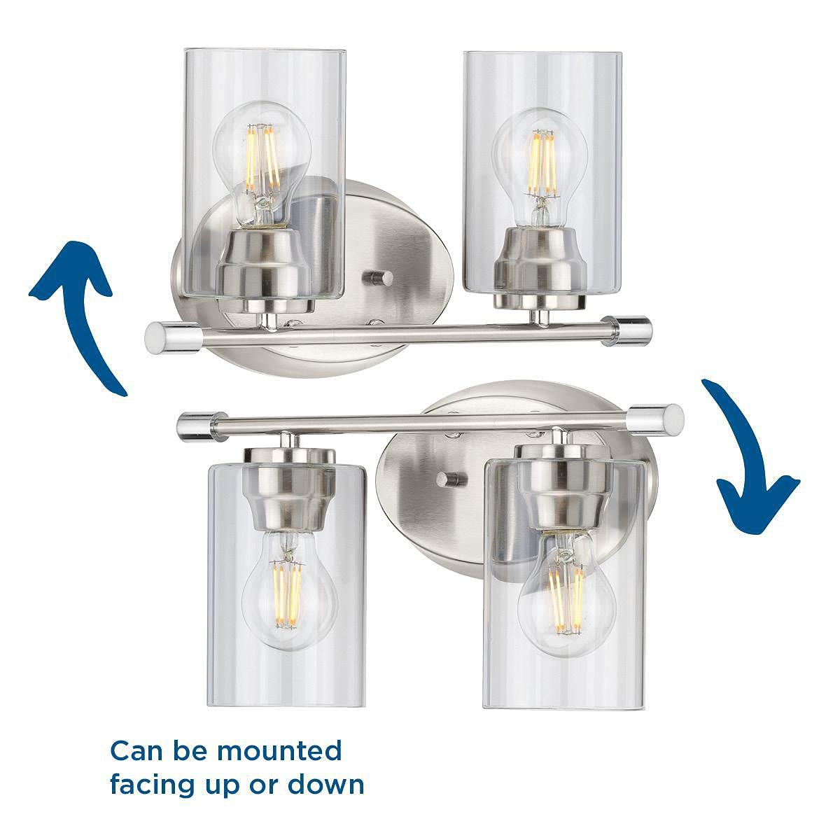 Progress Lighting Riley Collection 2-Light Clear Glass Modern Bathroom Vanity Light Fixture in Brushed Nickel - Perfect for Bathroom Mirror Lighting and Contemporary Home Decor