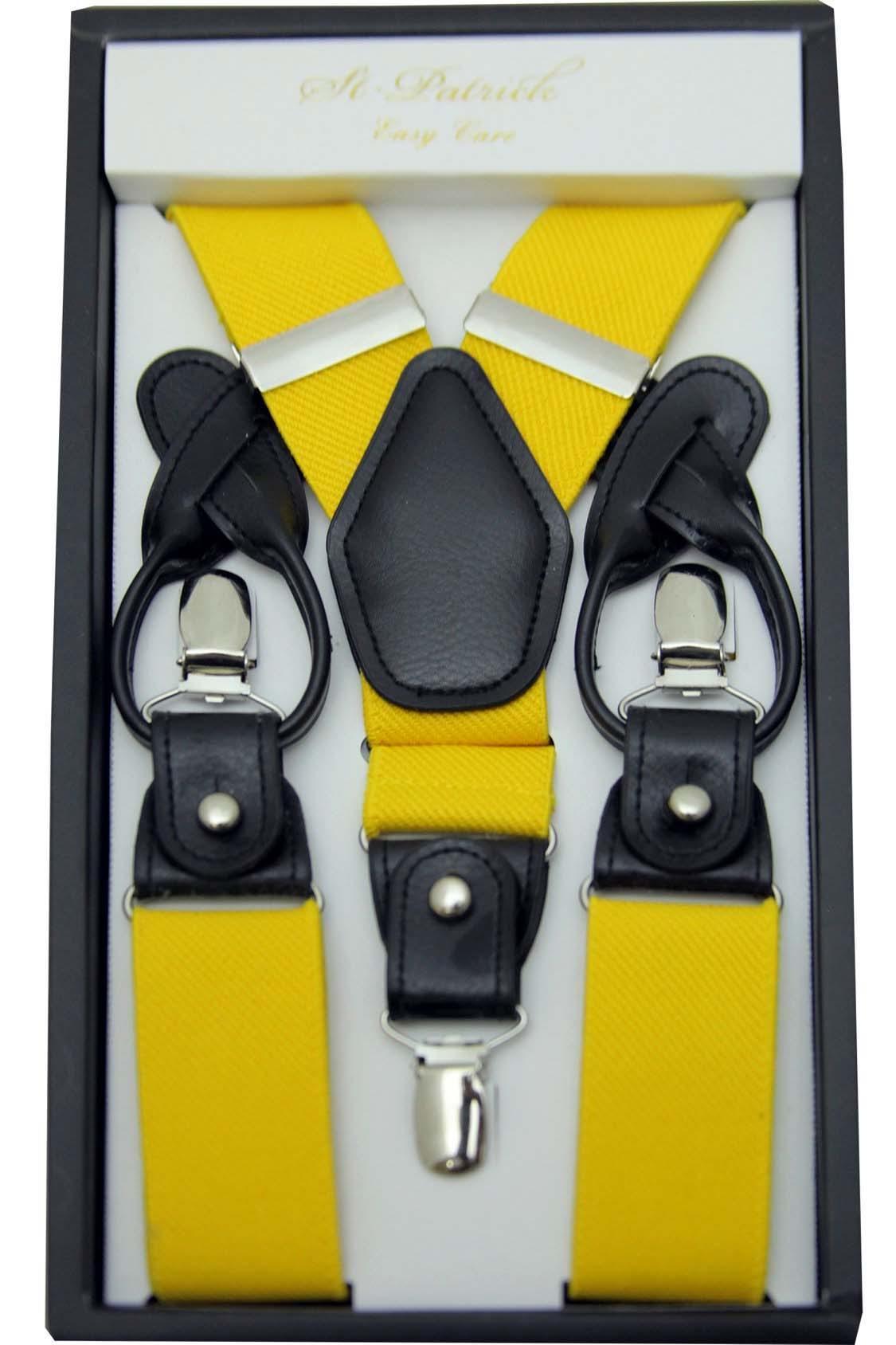 Yellow Convertible Suspenders Clip & Button for Men - Adjustable Waistband Fastener for Dress Pants, Jeans & Workwear - Vintage Style Fashion Accessory