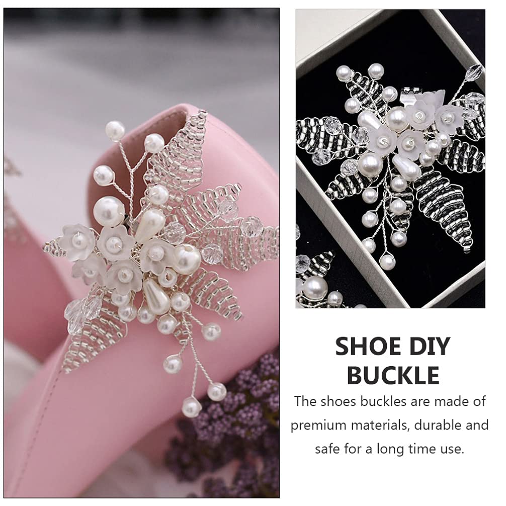 1 Pair Elegant Pearl & Rhinestone Shoe Clips - Crystal Bridal Shoe Buckles - DIY Floral Shoe Charms for Wedding, Party, Prom - Decorative Shoe Accessories for Heels & Flats - Perfect for Bridesmaids, Dancers & Special Occasions