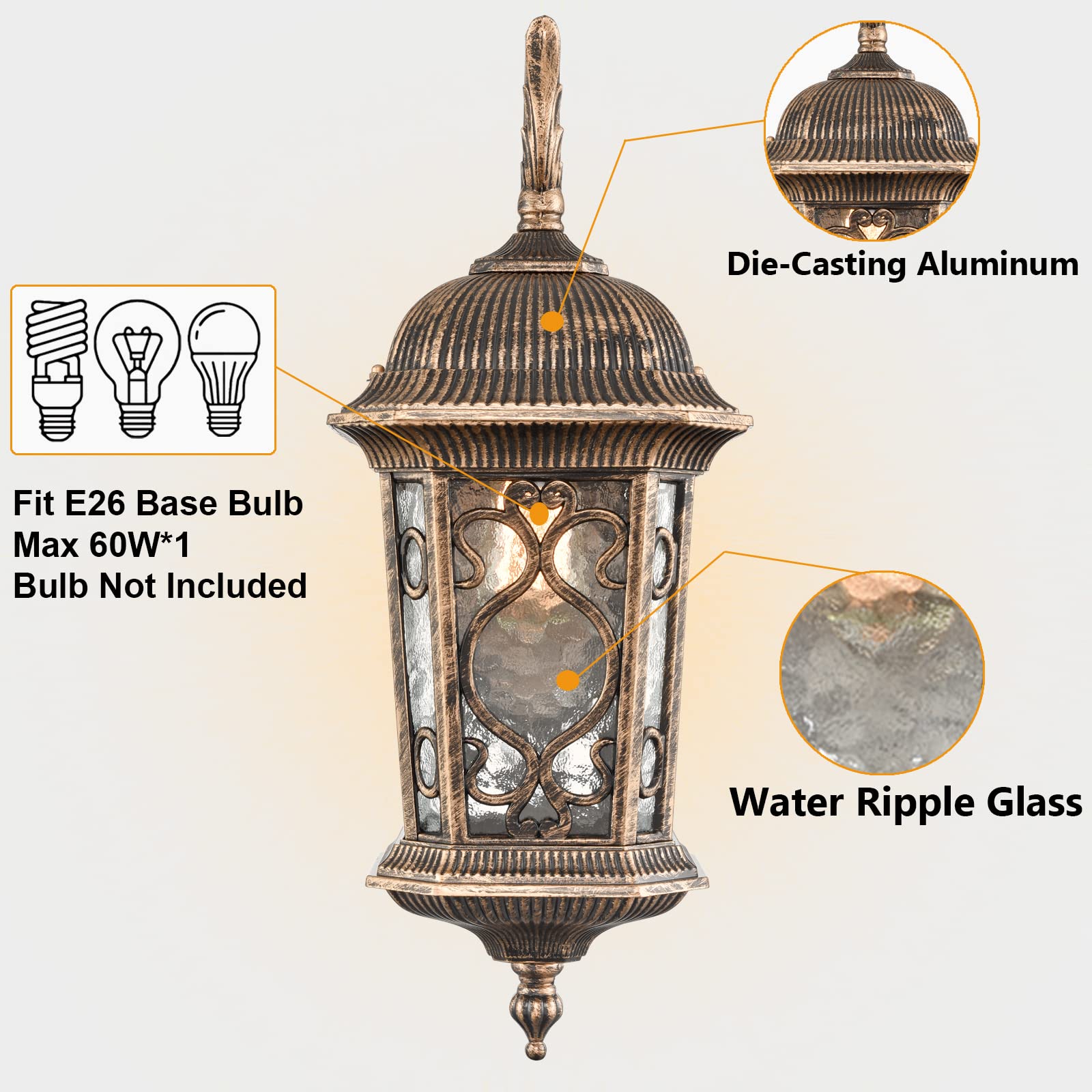 Waterproof Outdoor Wall Lights - IP65 Rated Exterior Porch Sconces with Glass Shade for Garage, Doorway & Patio | Weather-Resistant Lighting for Home Security & Curb Appeal