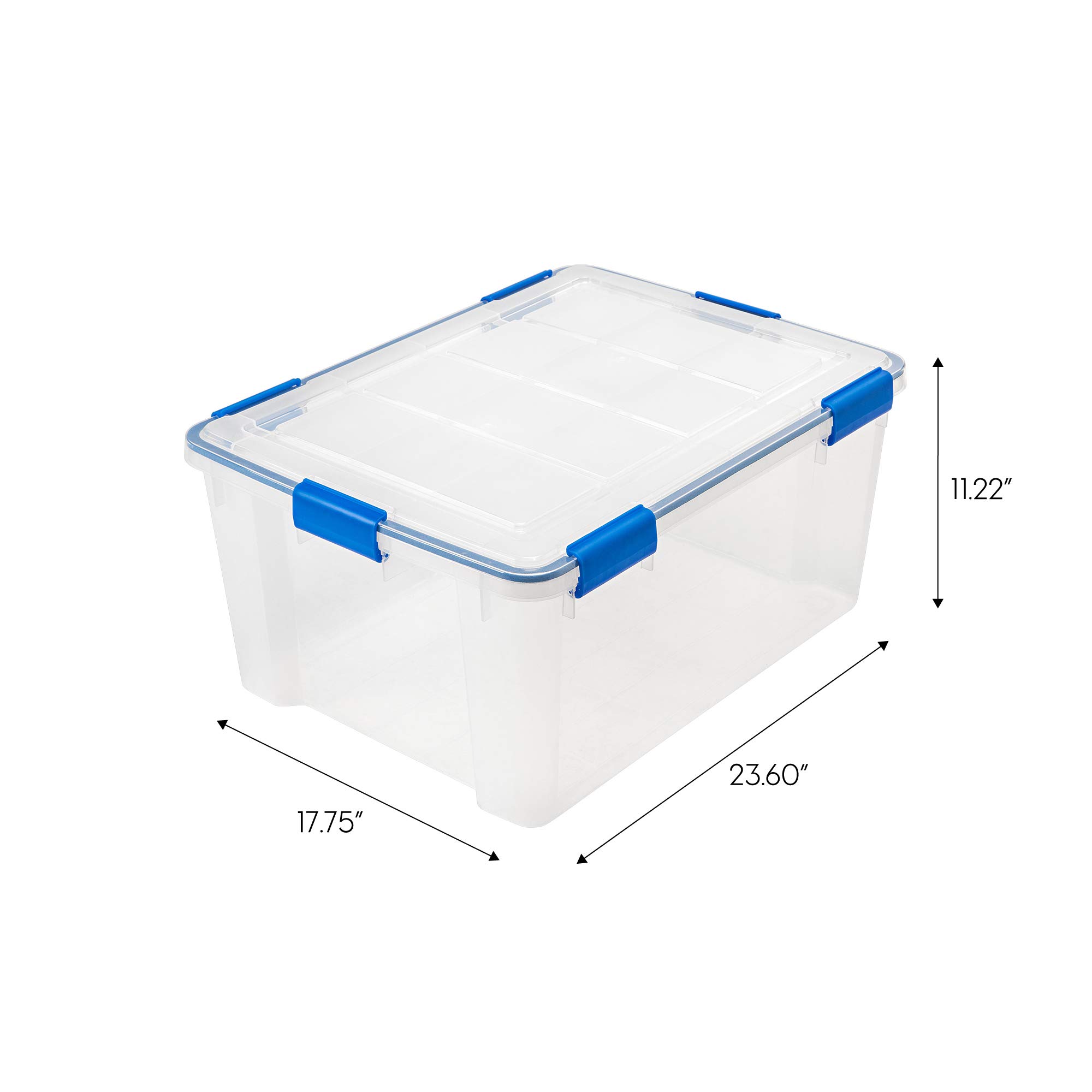 IRIS USA WeatherPro 60 Qt Storage Bins with Lids, 3-Pack BPA-Free Plastic Gasket Box - Airtight Seal, Stackable & Nestable Tote Tubs in Clear/Blue - Perfect for Home Organization, Garage Storage & Seasonal Clothes