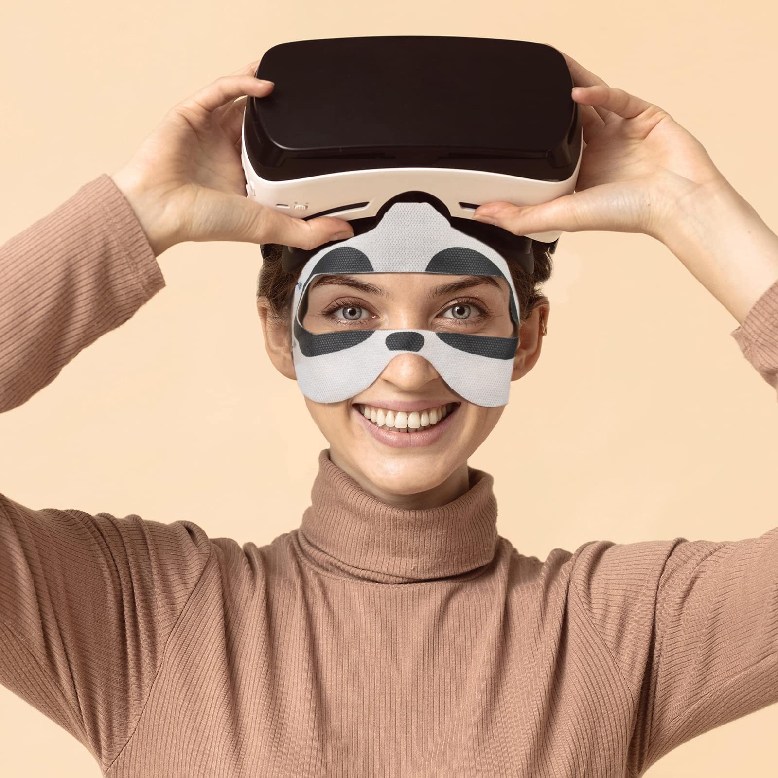 GEEKRIA 50PCS Disposable VR Face Mask Covers - Universal VR Headset Accessories for Oculus Quest 2, Meta Quest 3, HTC Vive - Cute Panda & Black Cat Design - Hygienic Eye Protection for VR Gaming & Movie Watching