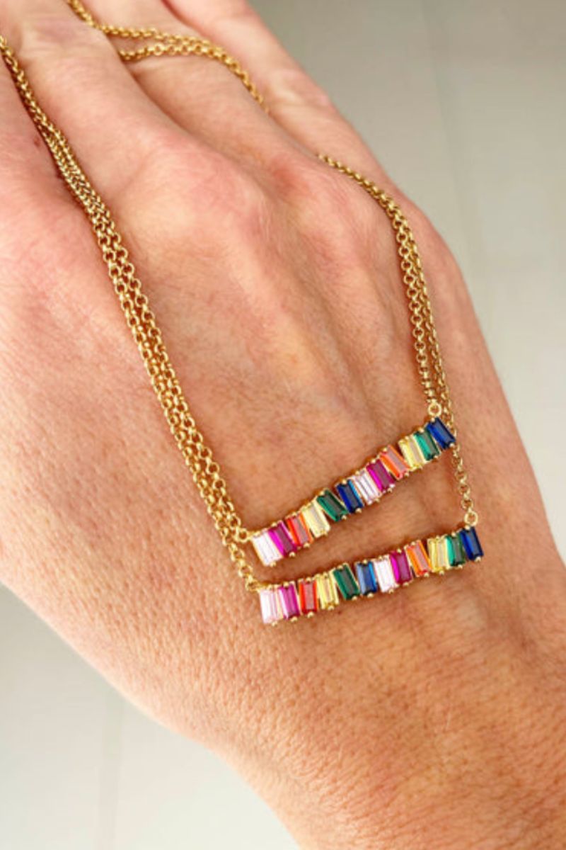 Fairley Rainbow Baguette Cluster Necklace - Elegant Multicolor Gemstone Jewelry for Women | Perfect for Parties, Weddings & Special Occasions
