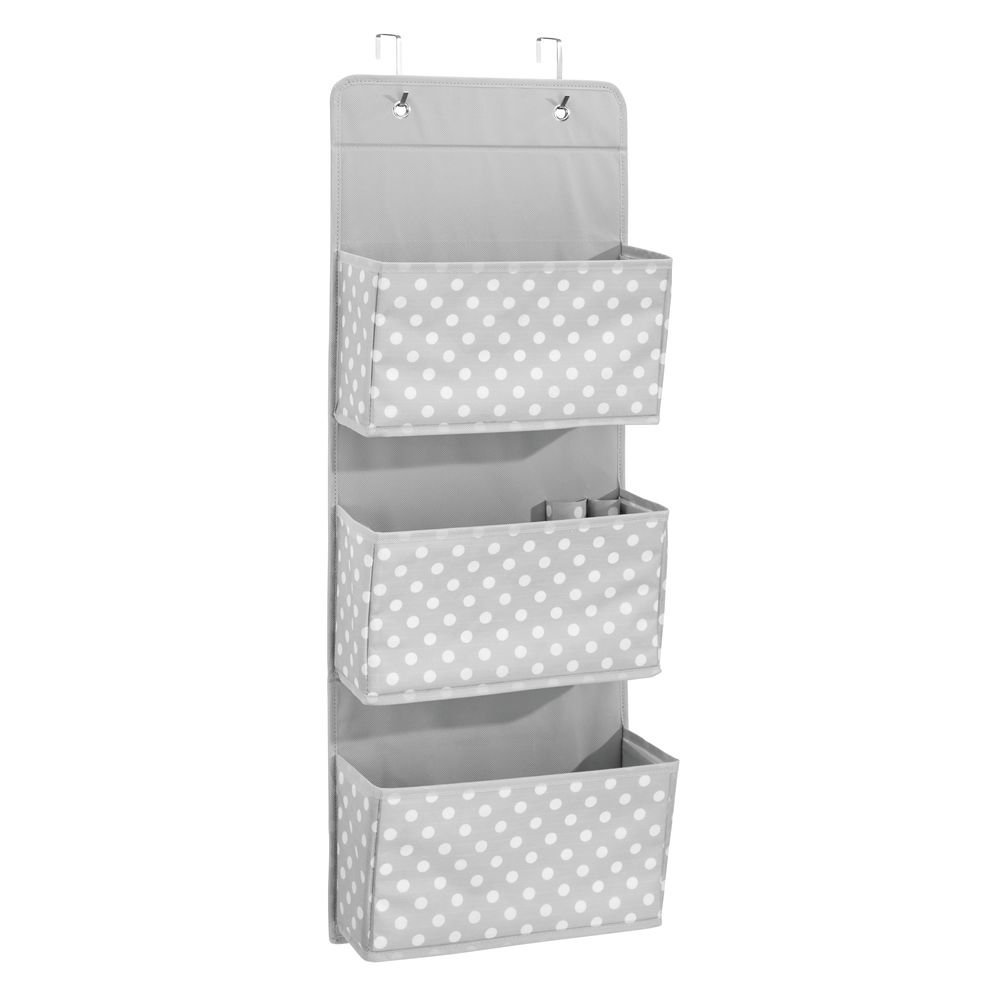 InterDesign ID jr Fabric Over Door Hanging Storage Organizer - 3 Pocket Gray/White Polka Dot for Kids Clothes, Toys, Blankets & Bedding | Space-Saving Nursery, Closet & Bathroom Organization Solution