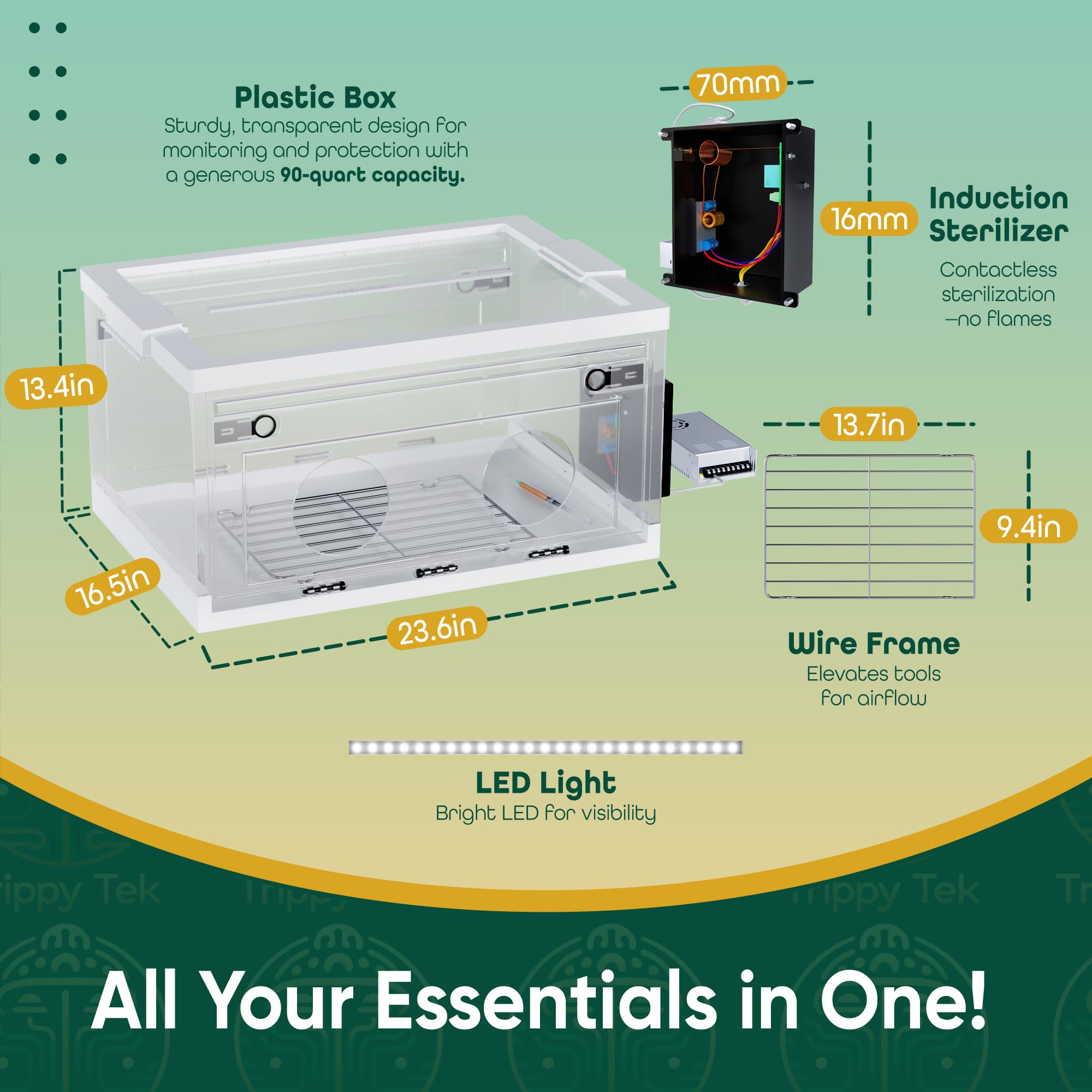 Premium Collapsible Still Air Box with Induction Scalpel Sterilizer – Ideal for Agar Work, LC Preparation & Mycology – Mushroom Growing Kit with LED Light & Wire Rack – Perfect for Home Labs, Fungi Cultivation & Sterile Workspaces