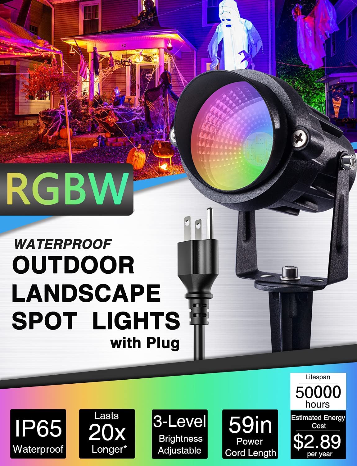 SUNVIE 2 Pack RGB Outdoor LED Spotlight with Remote Control - Color Changing Landscape Lights with Timer Plug, Dusk to Dawn & Countdown Function - Perfect for Yard, Garden Path, Patio, and Pool Area Lighting