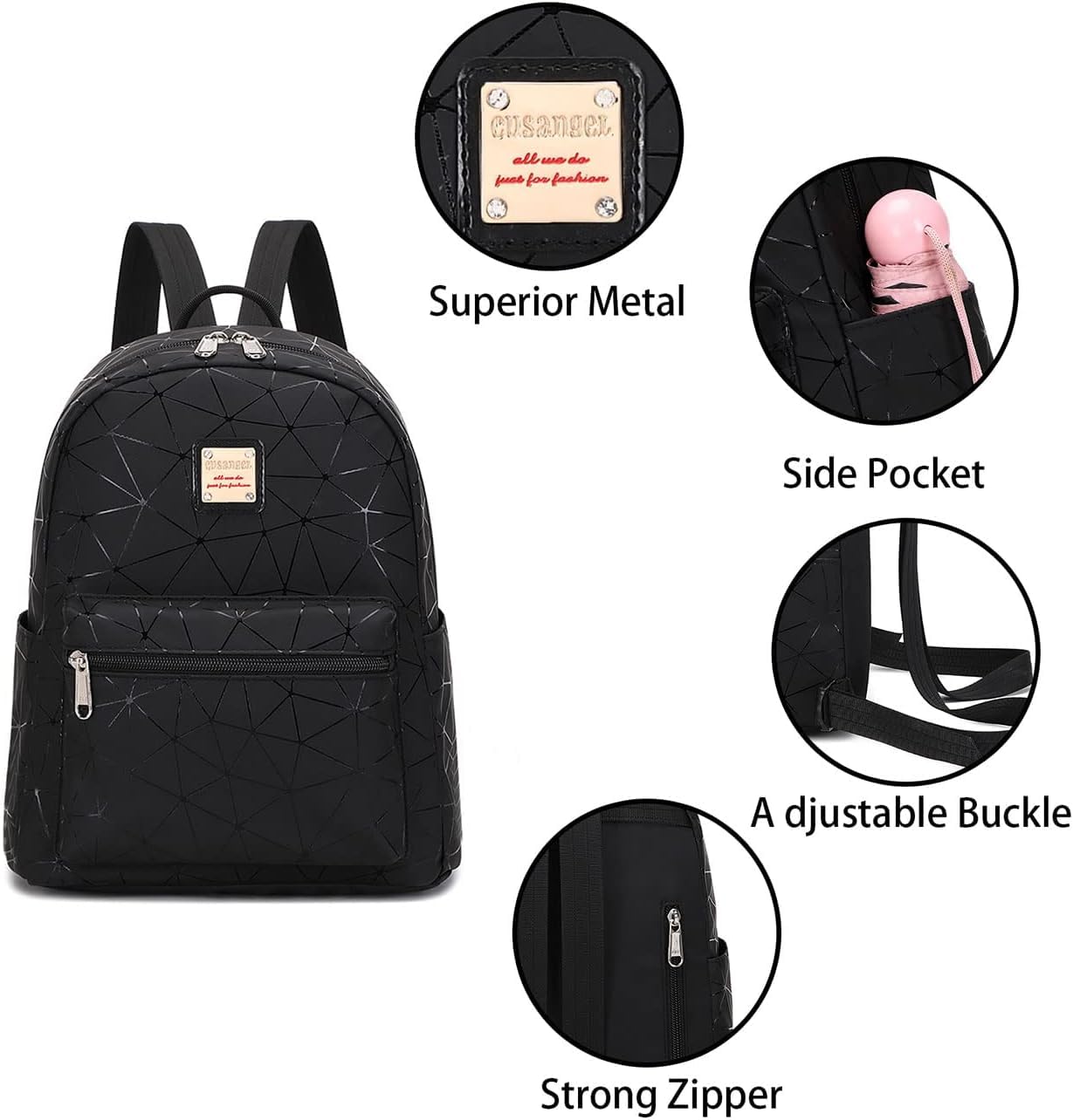 Stylish Black Mini Backpack for Women - 10L Synthetic Leather Small Purse Backpack with Multiple Pockets | Fashion Travel Shoulder Bag for Daily Use, Work, School & Outdoor Activities