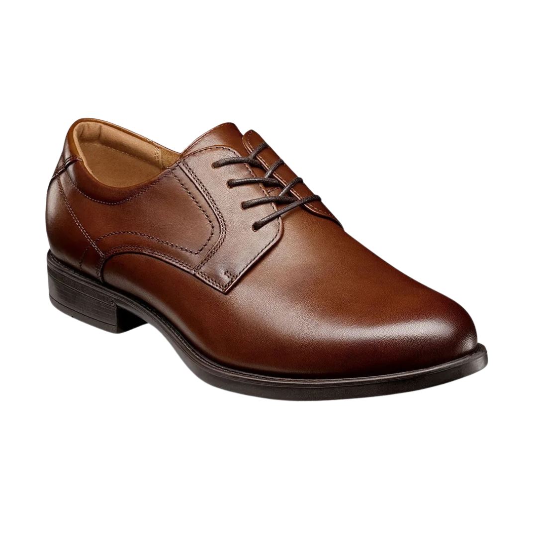 Florsheim Midtown Plain Toe Oxford Dress Shoes for Men - Cognac Brown Leather - Medium & Wide Width - Perfect for Business, Office & Formal Occasions