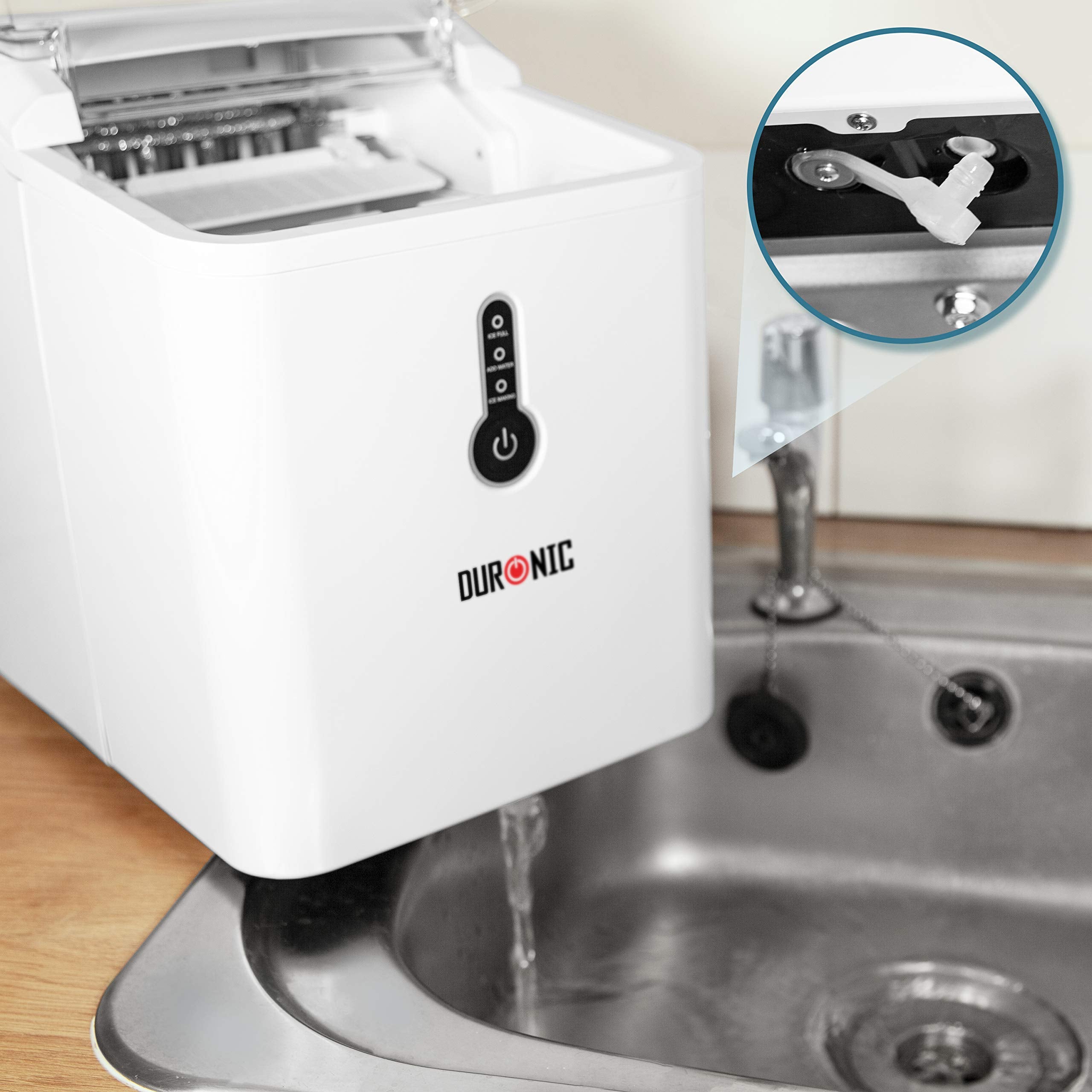 Duronic ICM120 Portable Ice Maker Machine - 12KG/24H Fast Clear Ice Cube Production in 7 Minutes | Self-Cleaning Countertop Ice Maker with Scoop & Basket | Perfect for Home, Office, Bar, RV, BBQ Parties & Outdoor Events | White
