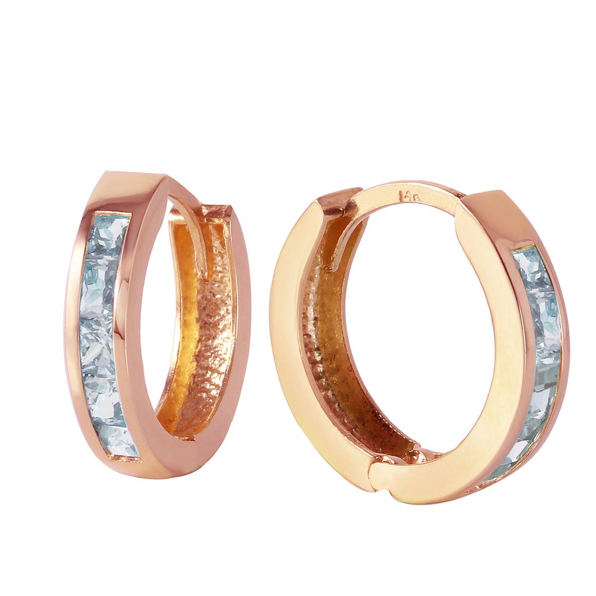 0.85 Carat 14K Solid Rose Gold Hoop Huggie Earrings with Aquamarine Gemstone - Perfect for Everyday Wear, Gift Giving & Special Occasions