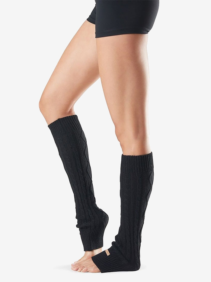 Toesox Knee High Leg Warmers for Women - Black One Size - Perfect for Yoga, Dance, Ballet & Winter Warmth