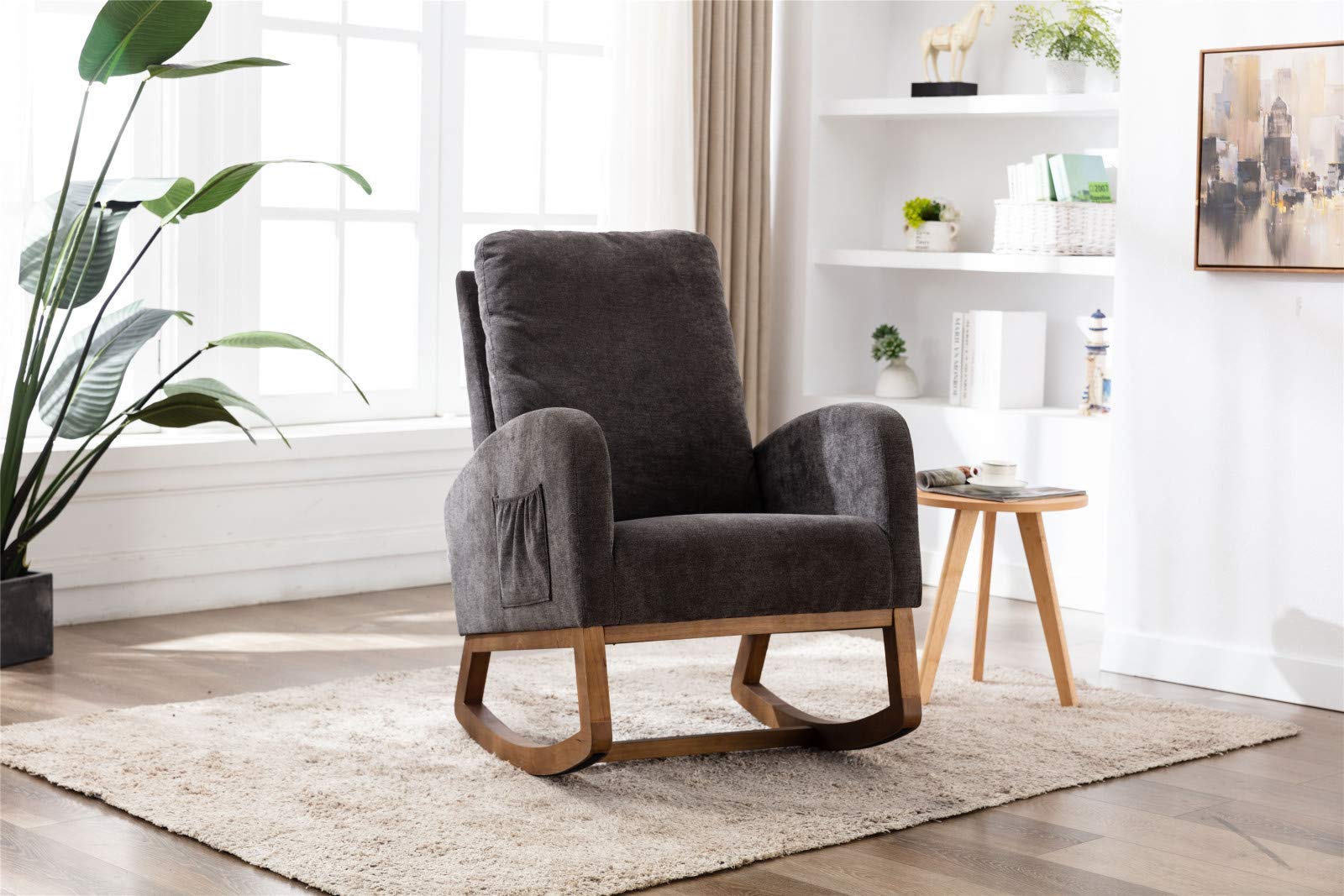 PovKeever Rocking Chair for Living Room - Comfortable Recliner with Soft Cushions, Dark Gray - Perfect for Relaxing, Reading & Napping in Your Home