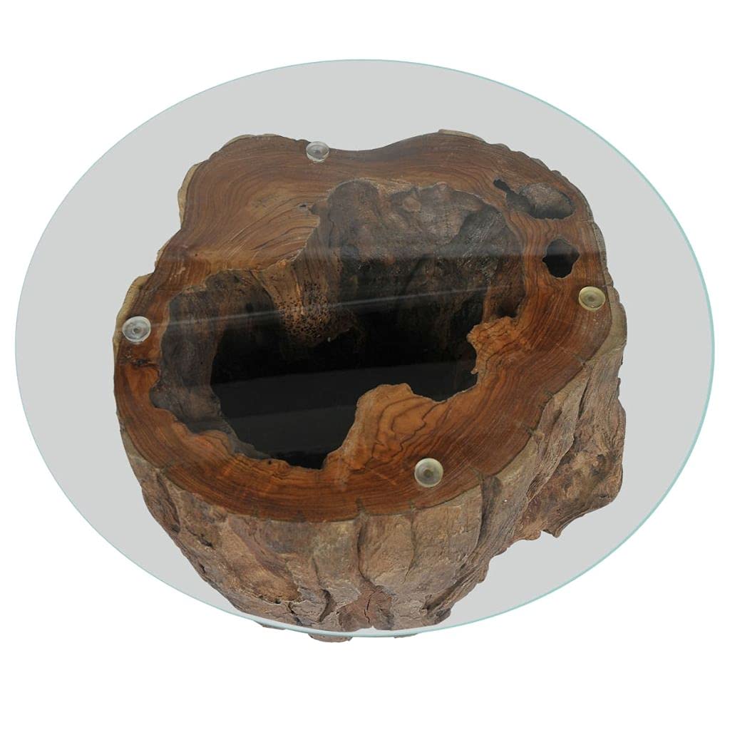 Solid Wood Coffee Table with Glass Top - 19.7