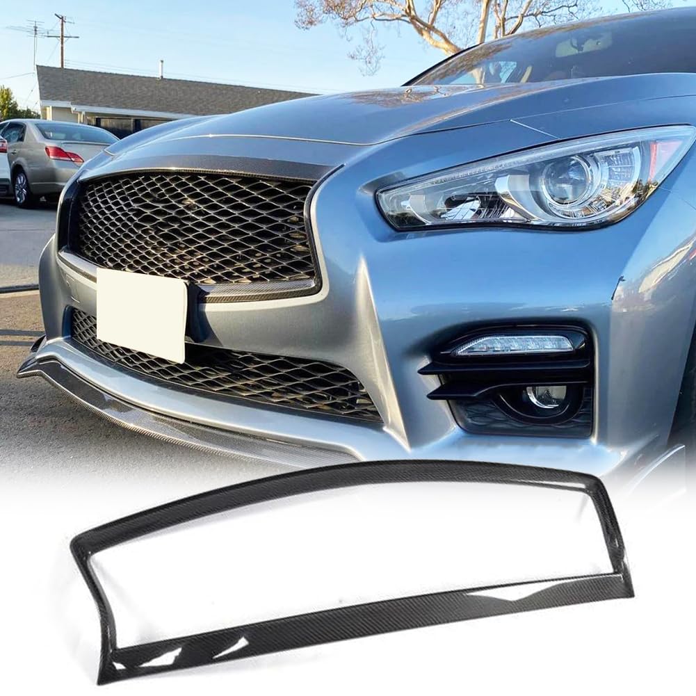 Premium Carbon Fiber Front Grille for Infiniti Q50 Sedan 2013-2017 - Direct Fit Replacement with Stylish Outline Trim - Perfect for Car Enthusiasts & Performance Upgrades