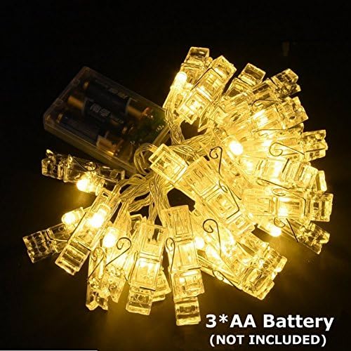 Exqline 40 LED Photo Clip String Lights - 5M Battery Powered Fairy Lights for Hanging Photos, Notes, Cards | Indoor Outdoor Christmas Decorations (Warm White) - Perfect for Bedroom, Wedding, Party & Wall Decor